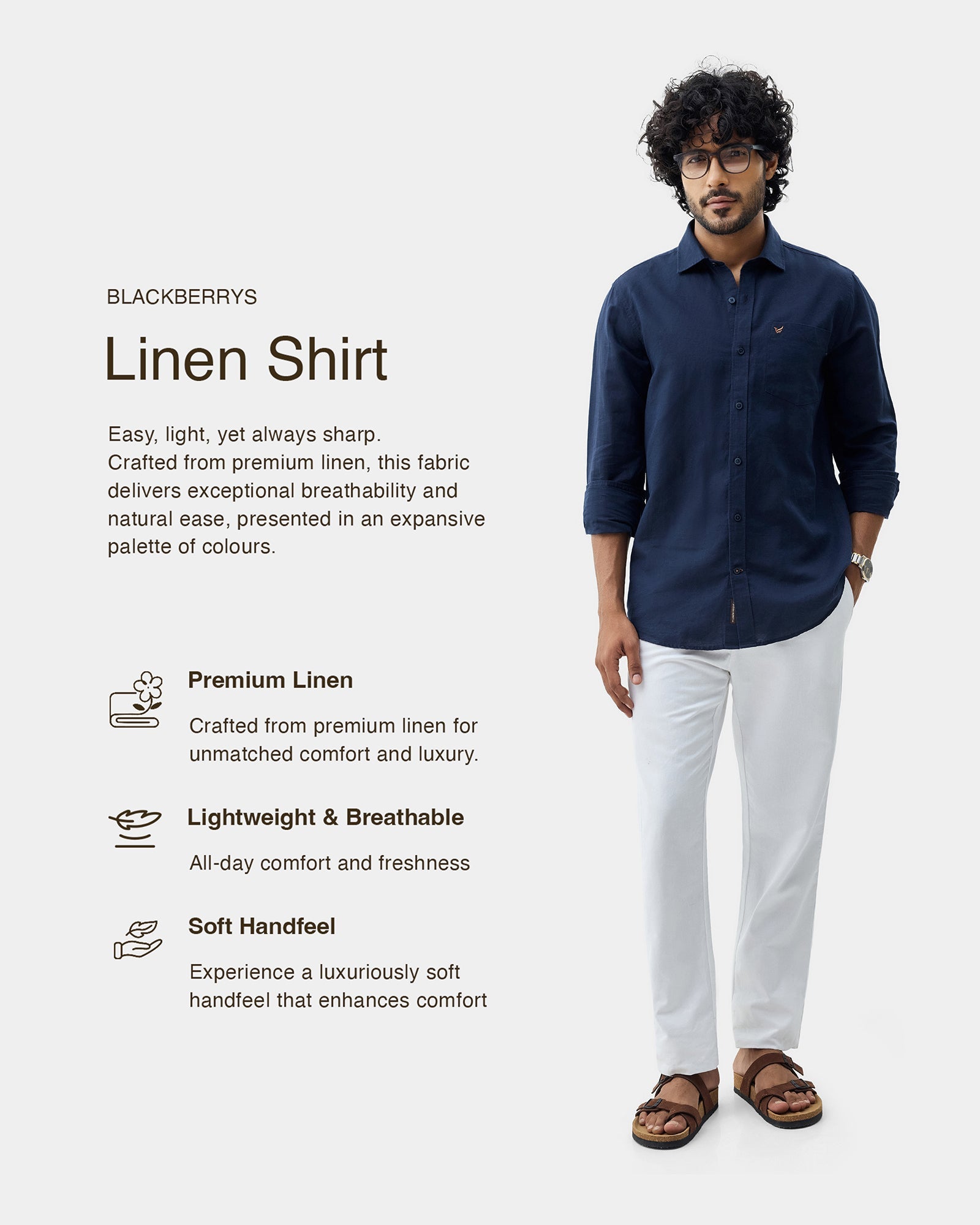 Navy Linen Solid Shirt - Cleo
