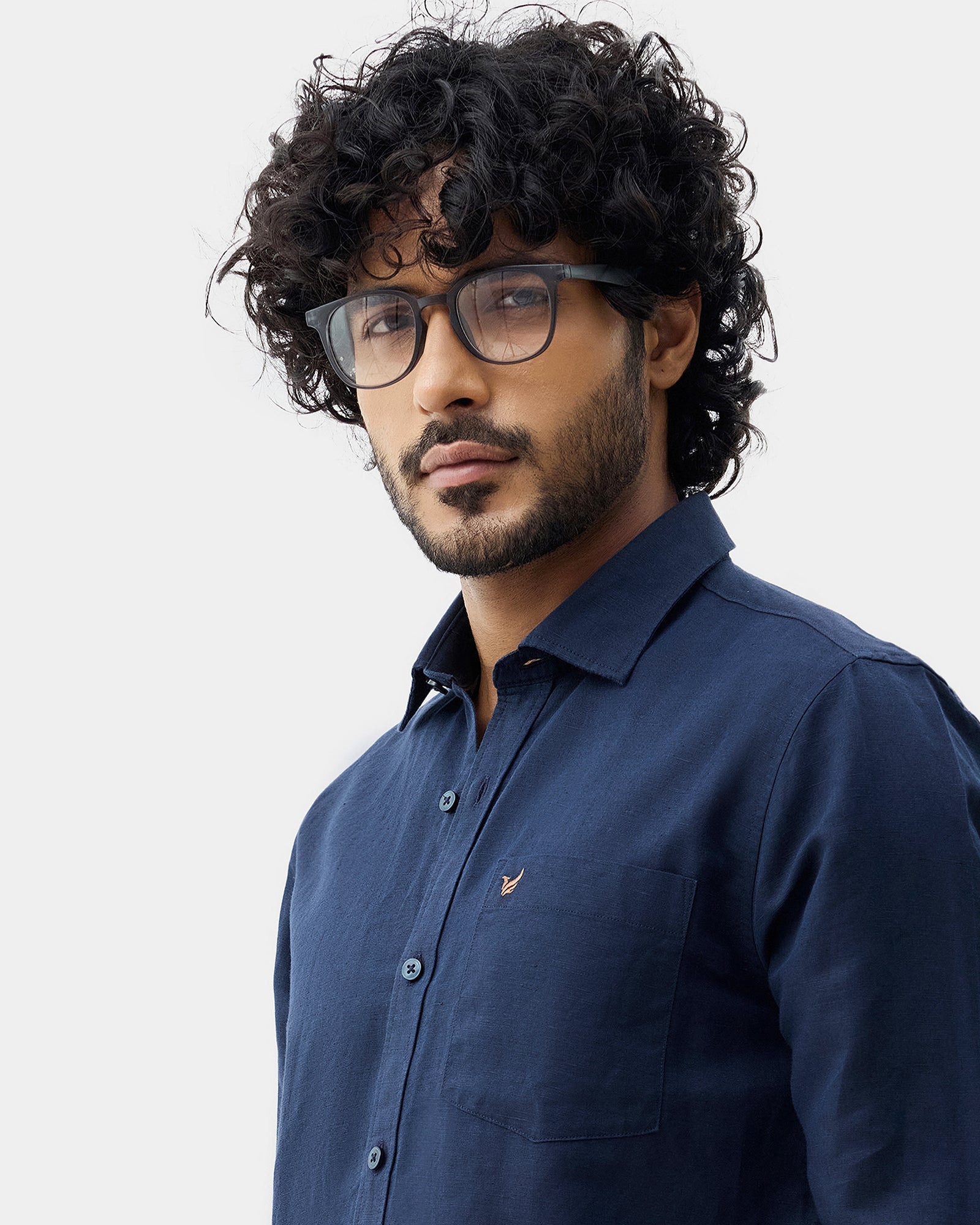 Navy Linen Solid Shirt - Cleo