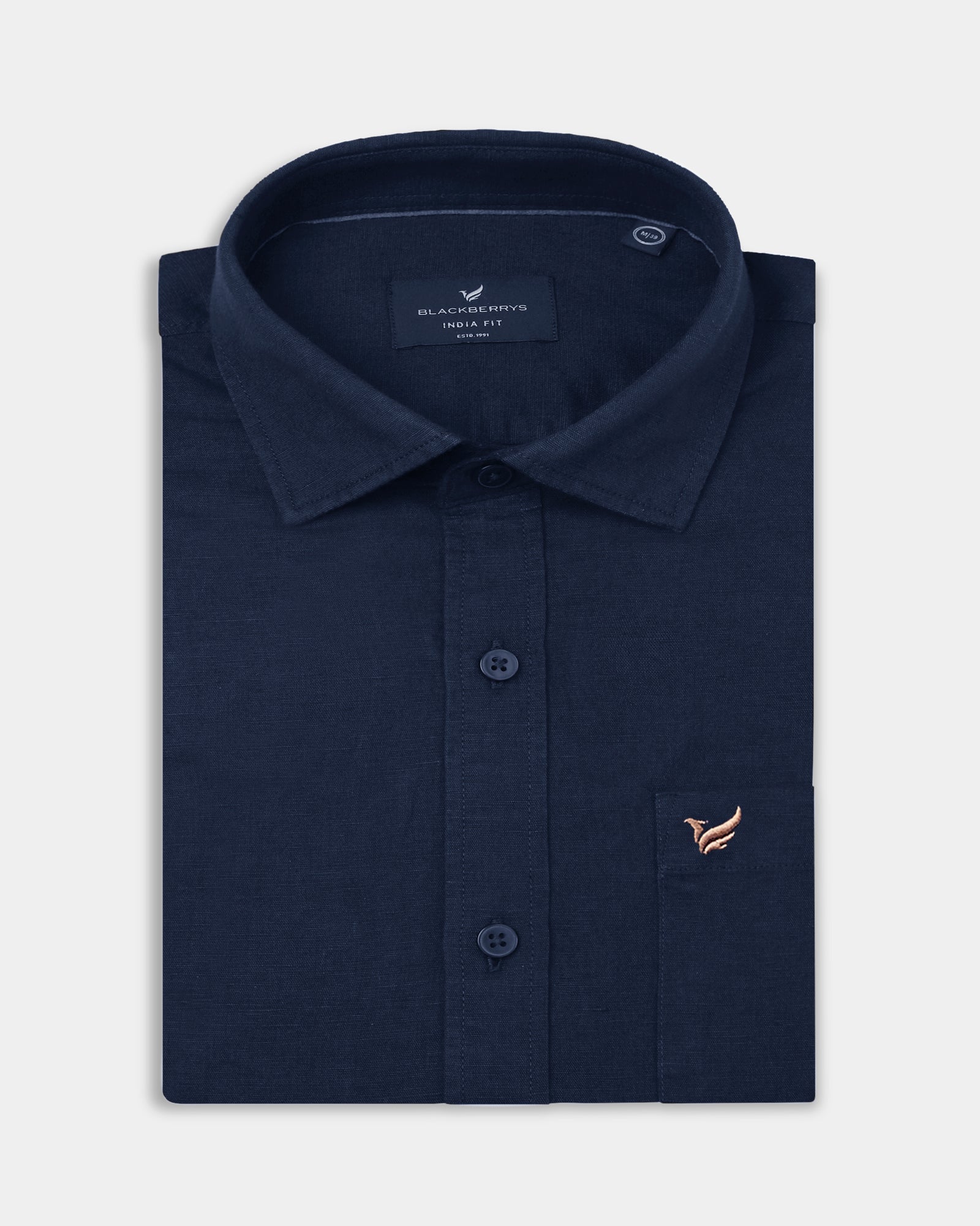 Navy Linen Solid Shirt - Cleo