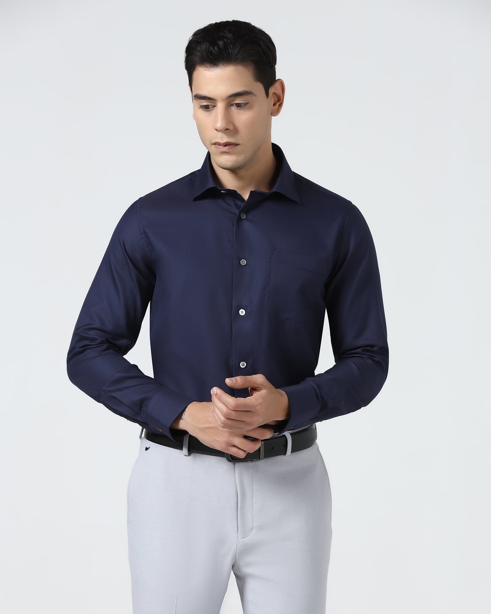 Navy Luxe Textured Shirt - Captain