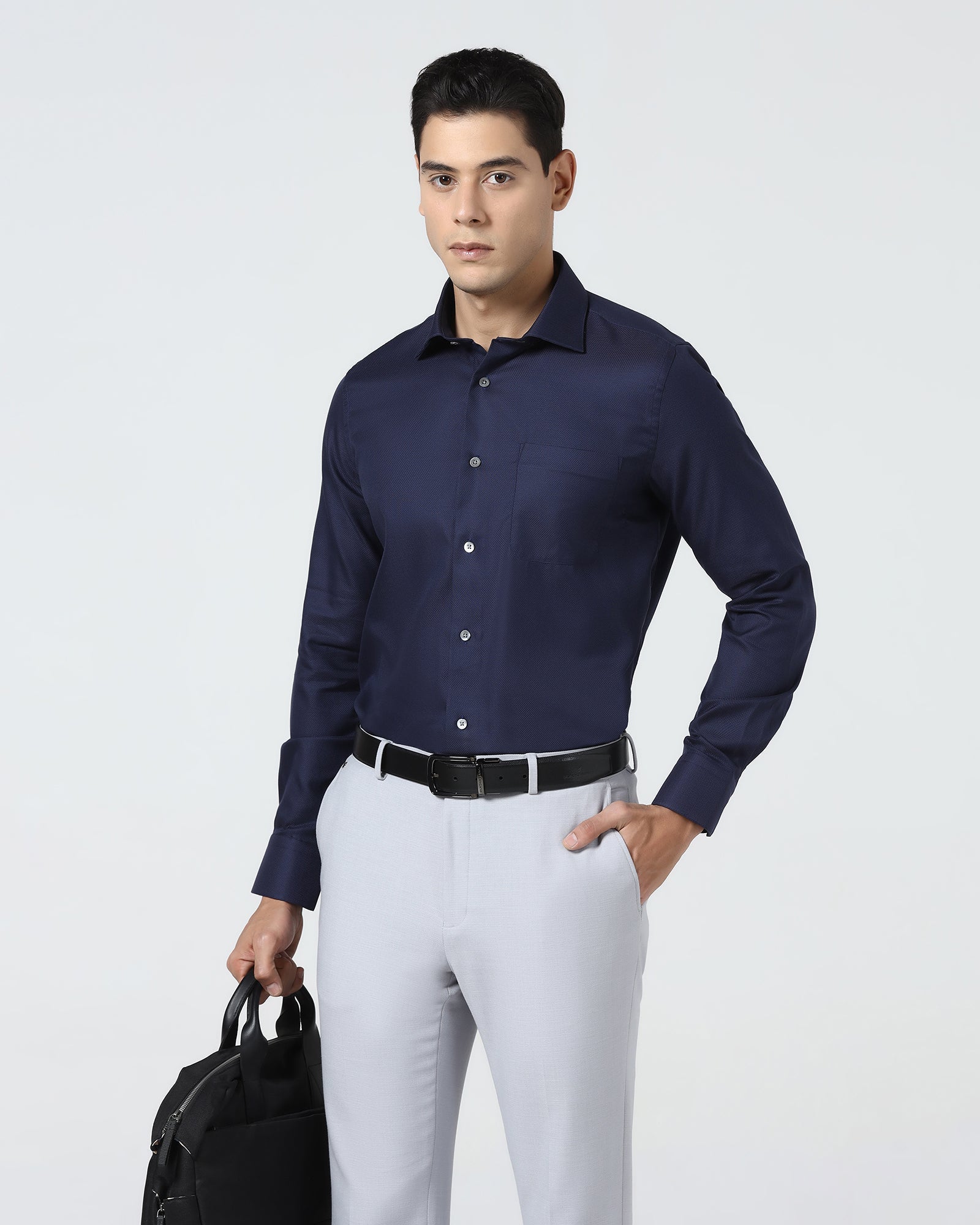 Navy Luxe Textured Shirt - Captain