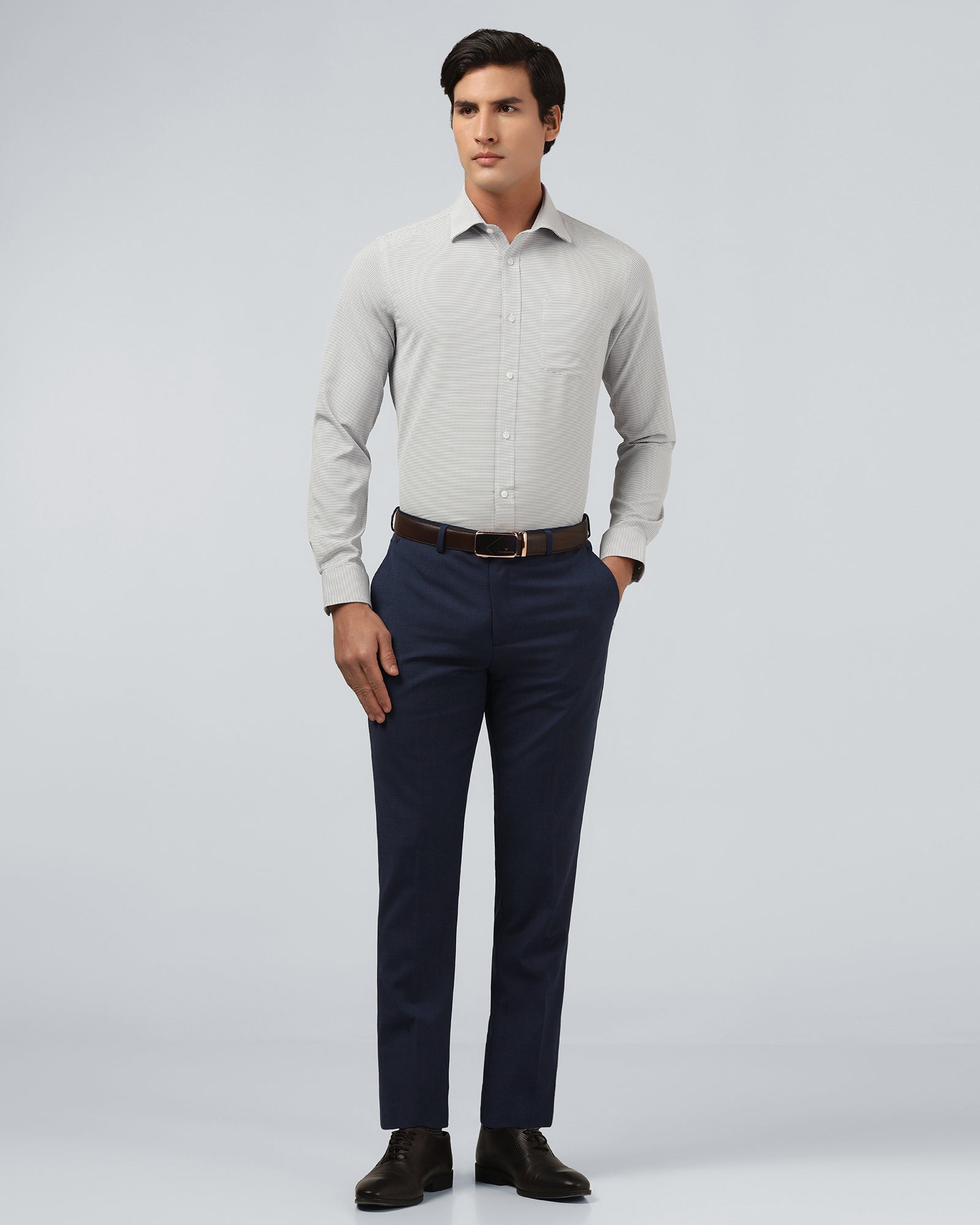 Navy Melange Textured Trouser - Caleb
