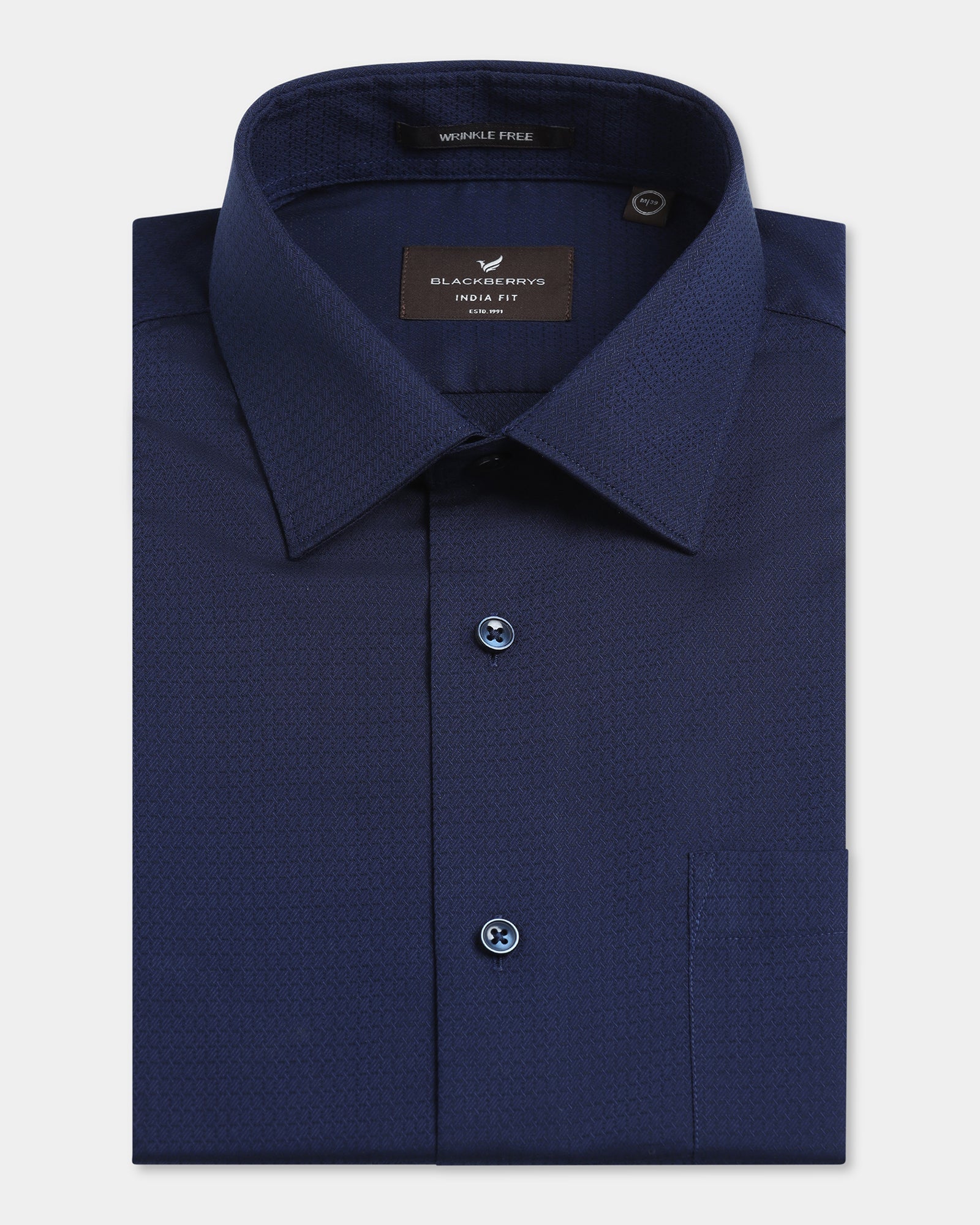 Navy Non Iron Textured Shirt - Emerald