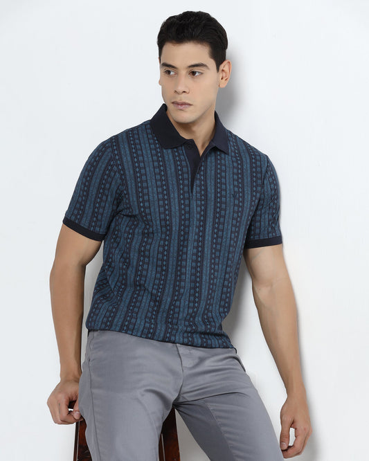 Navy Printed Polo - Bogum