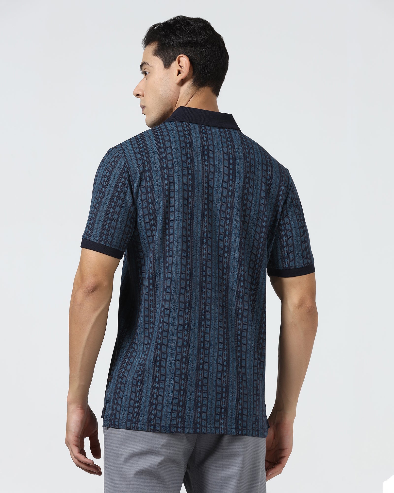 Navy Printed Polo - Bogum