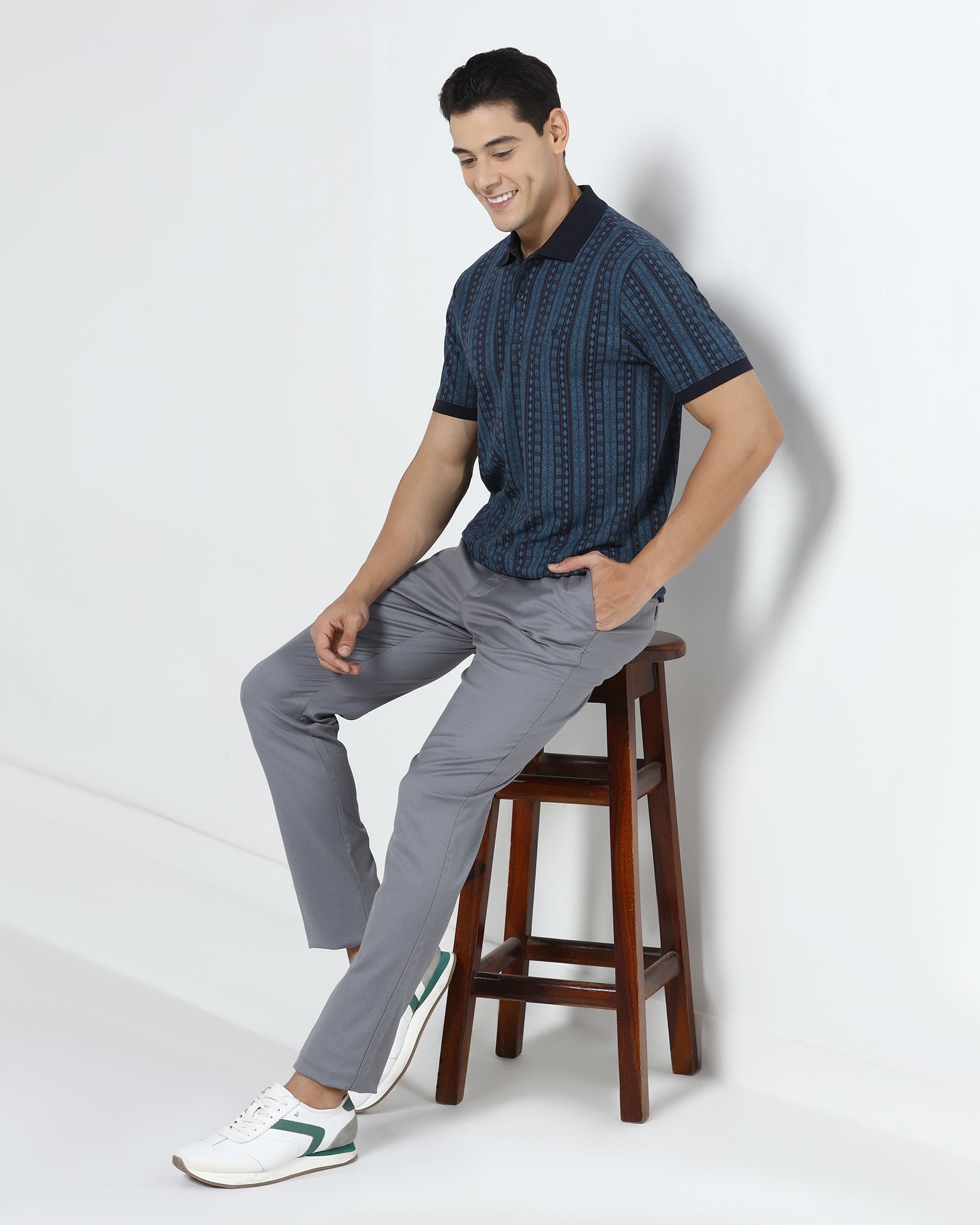 Navy Printed Polo - Bogum