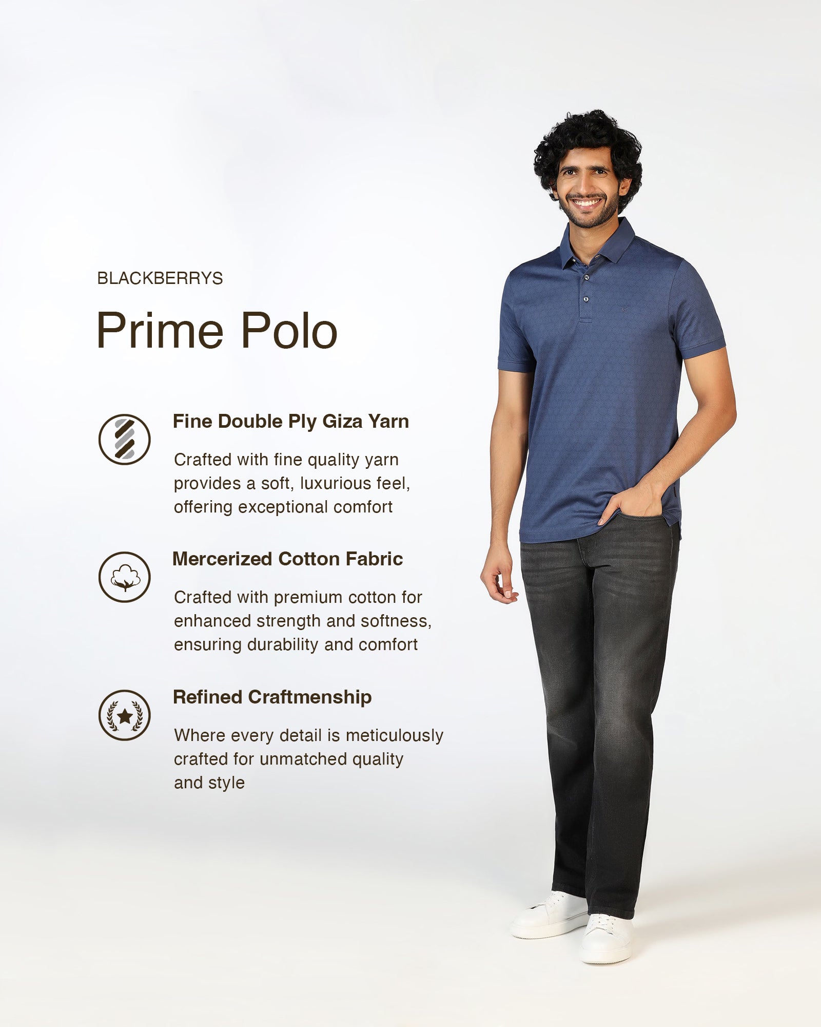 Navy Printed Polo - Peter