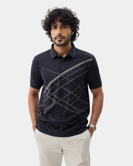 Navy Printed Polo - Pita