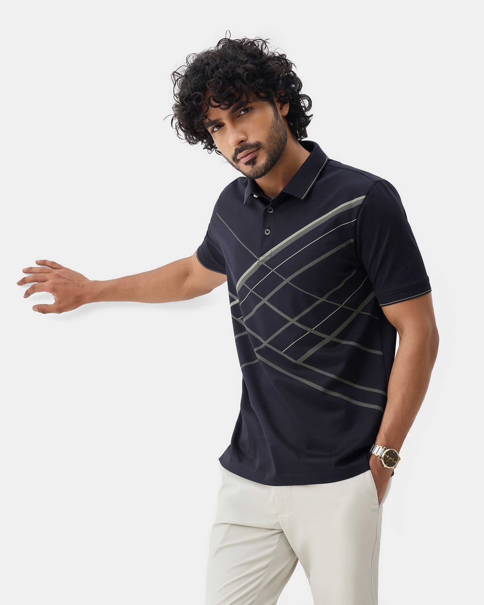 Navy Printed Polo - Pita