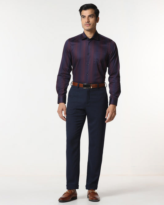 Navy Relaxed Fit Textured Trouser - Oaksmith