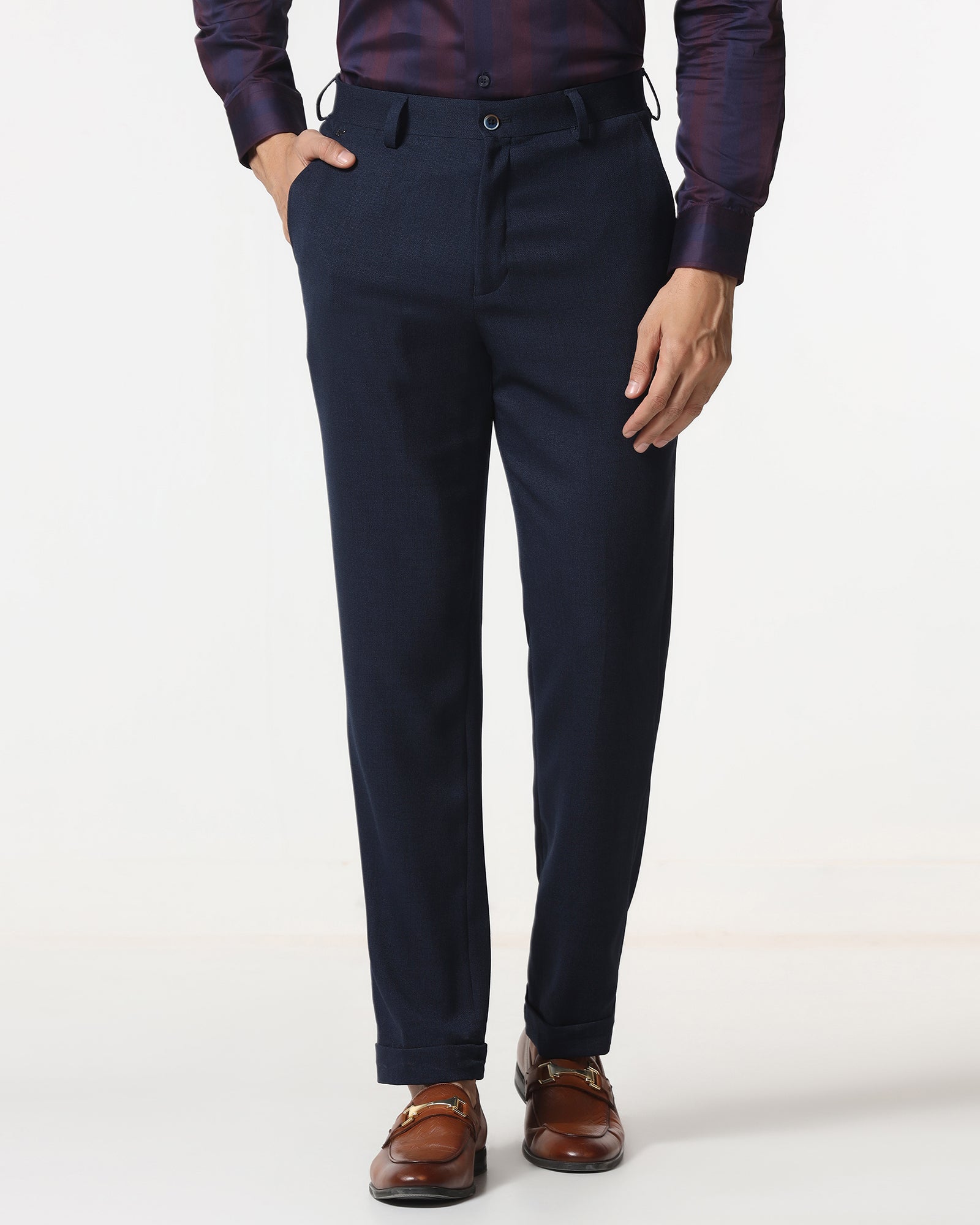 Navy Relaxed Fit Textured Trouser - Oaksmith