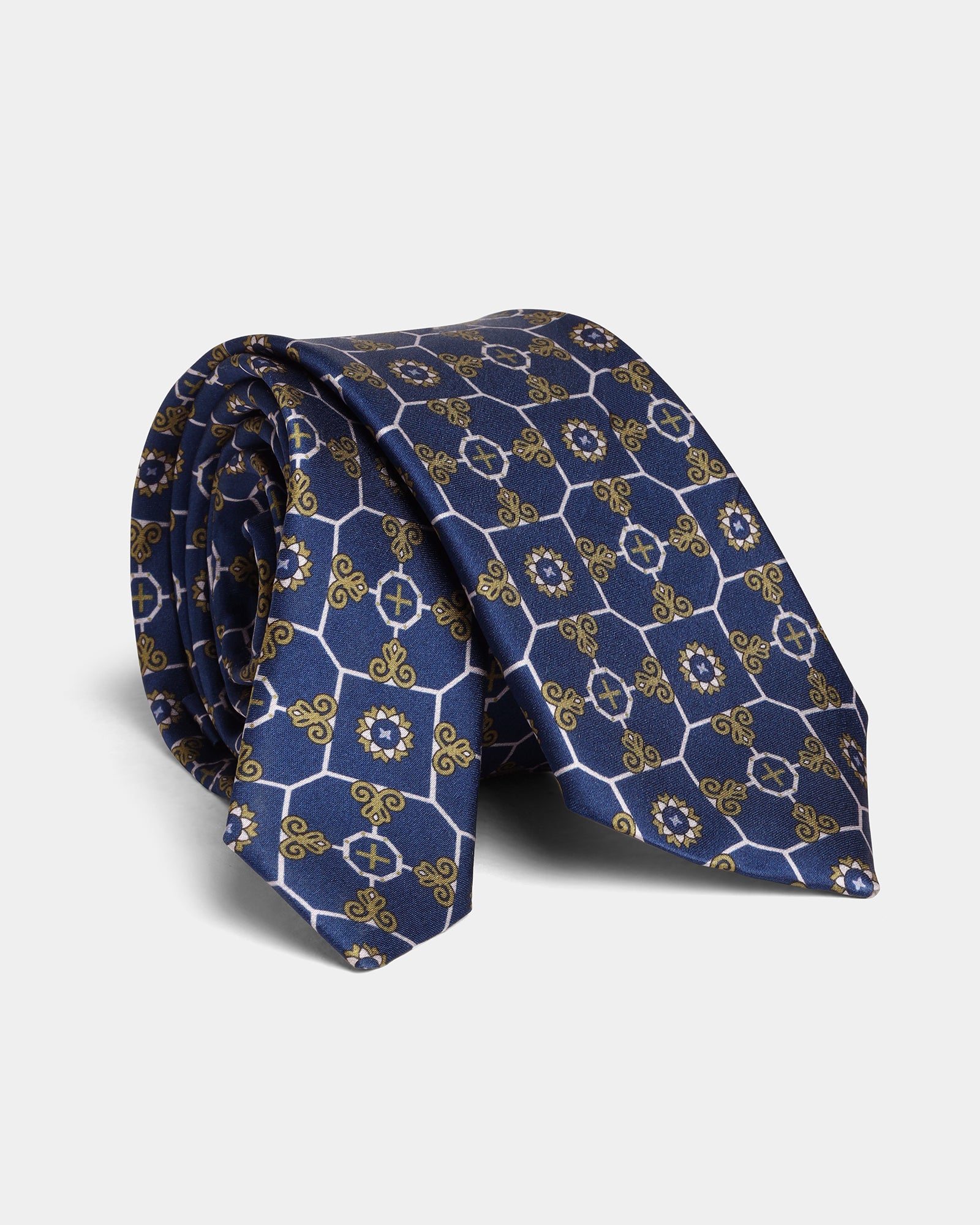 Navy Silk Printed Tie - Avid