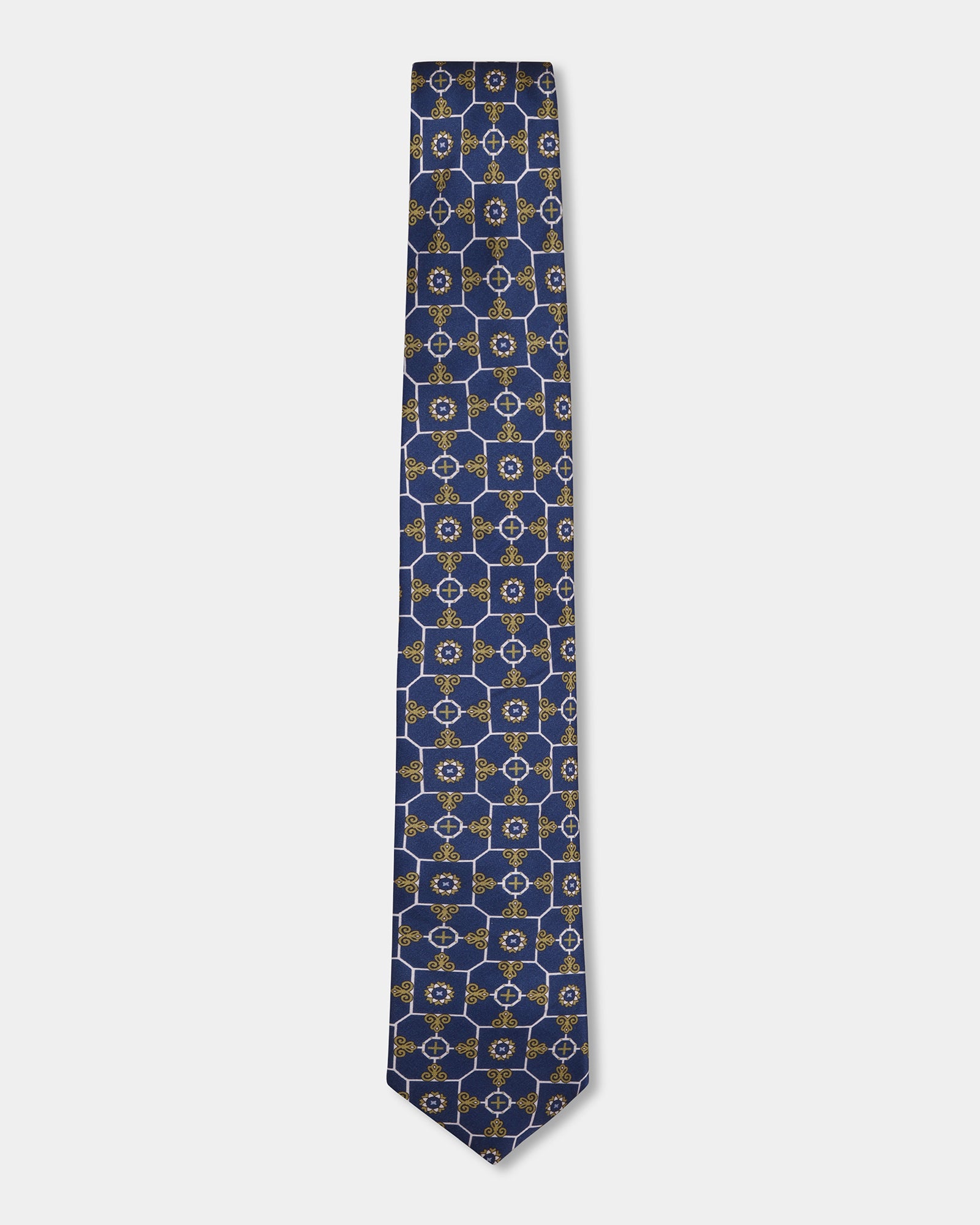 Navy Silk Printed Tie - Avid