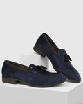 Velvet Navy Textured Slip On Shoes - Mrinal - Blackberrys