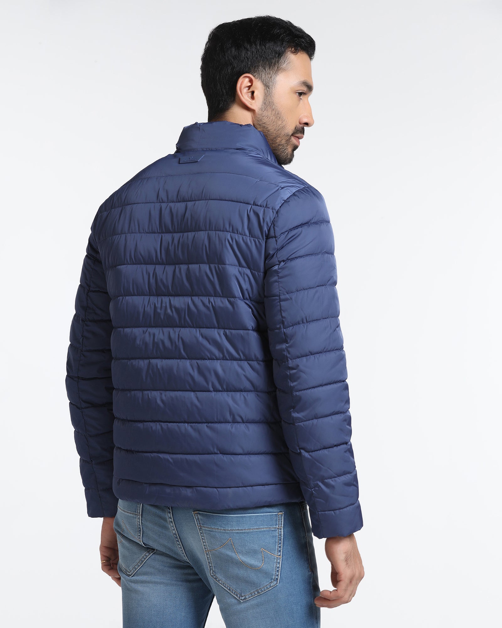 Navy Solid Zipper Jacket - Aproni