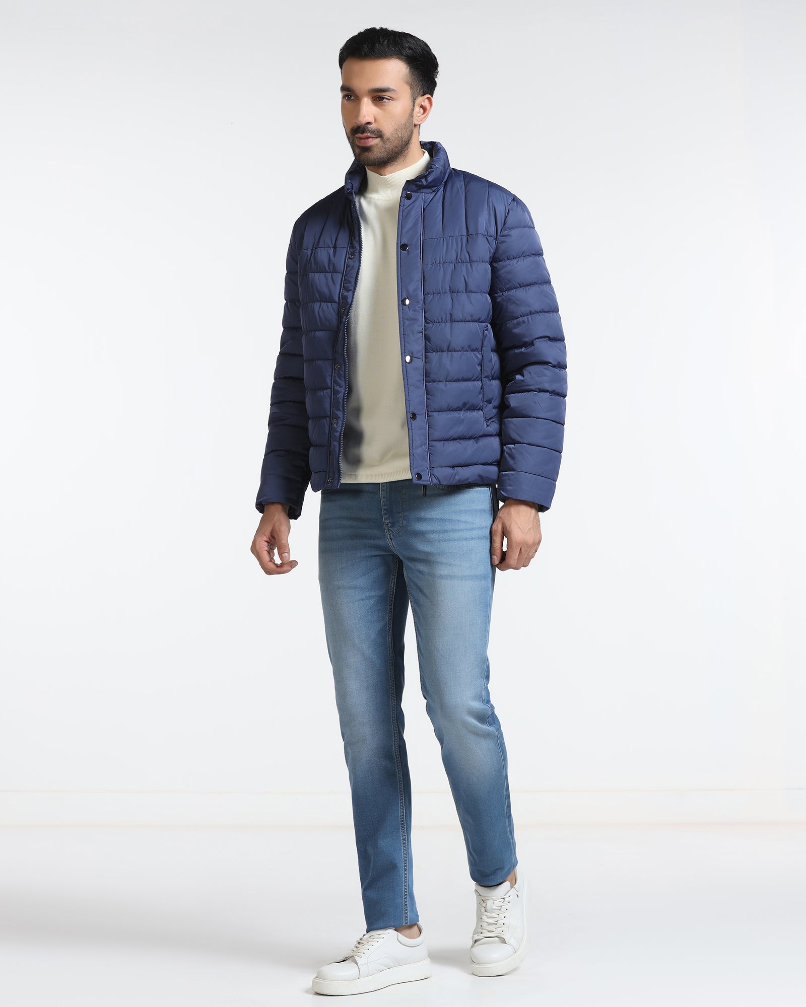 Navy Solid Zipper Jacket - Aproni