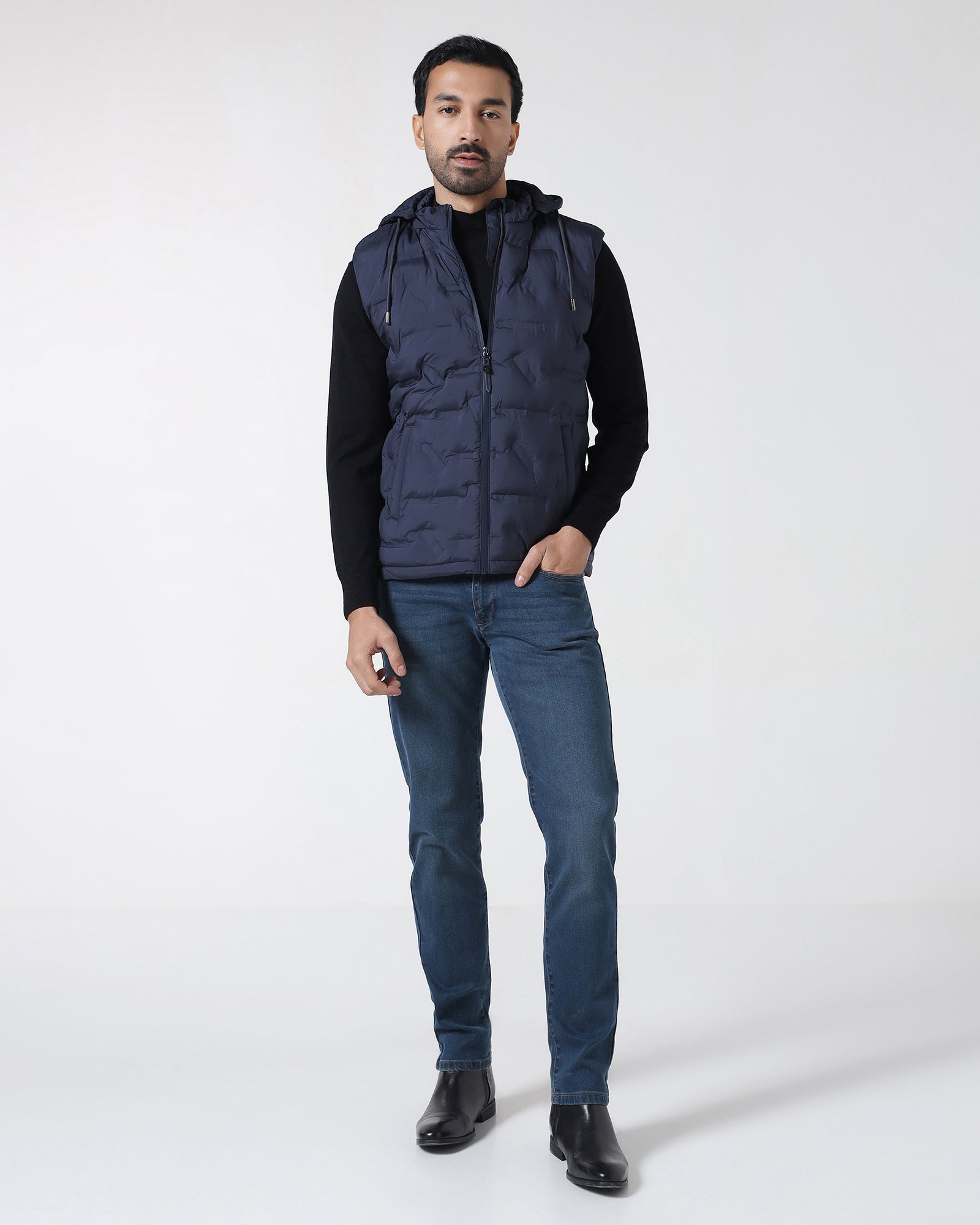 Navy Solid Zipper Jacket - Nebraska