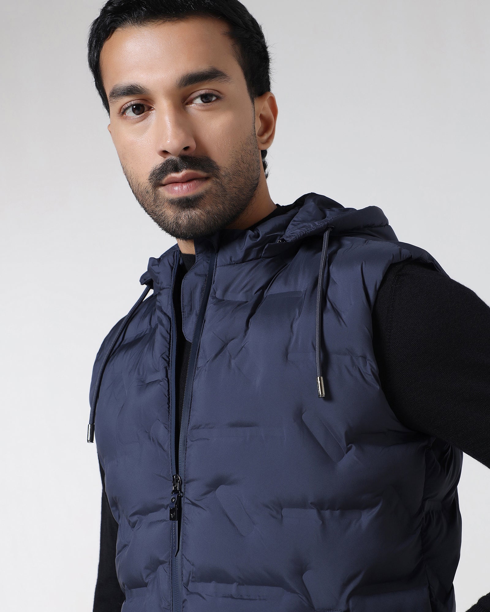 Navy Solid Zipper Jacket - Nebraska