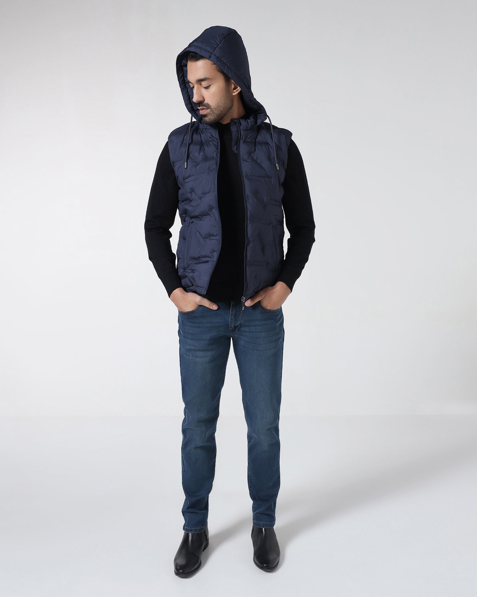 Navy Solid Zipper Jacket - Nebraska