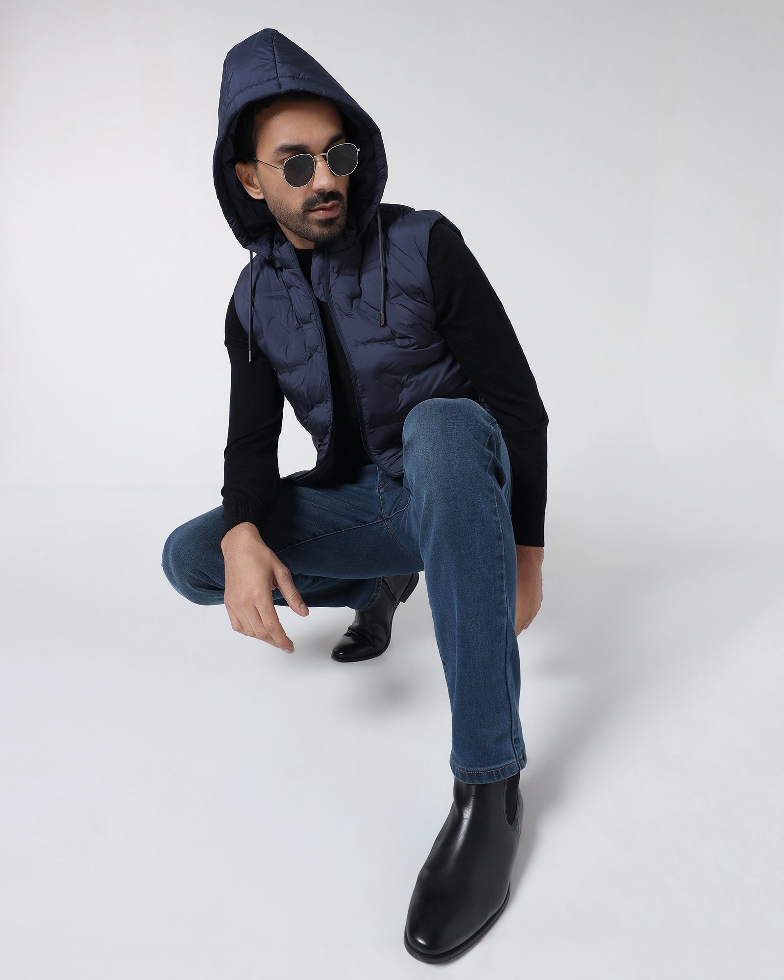 Navy Solid Zipper Jacket - Nebraska