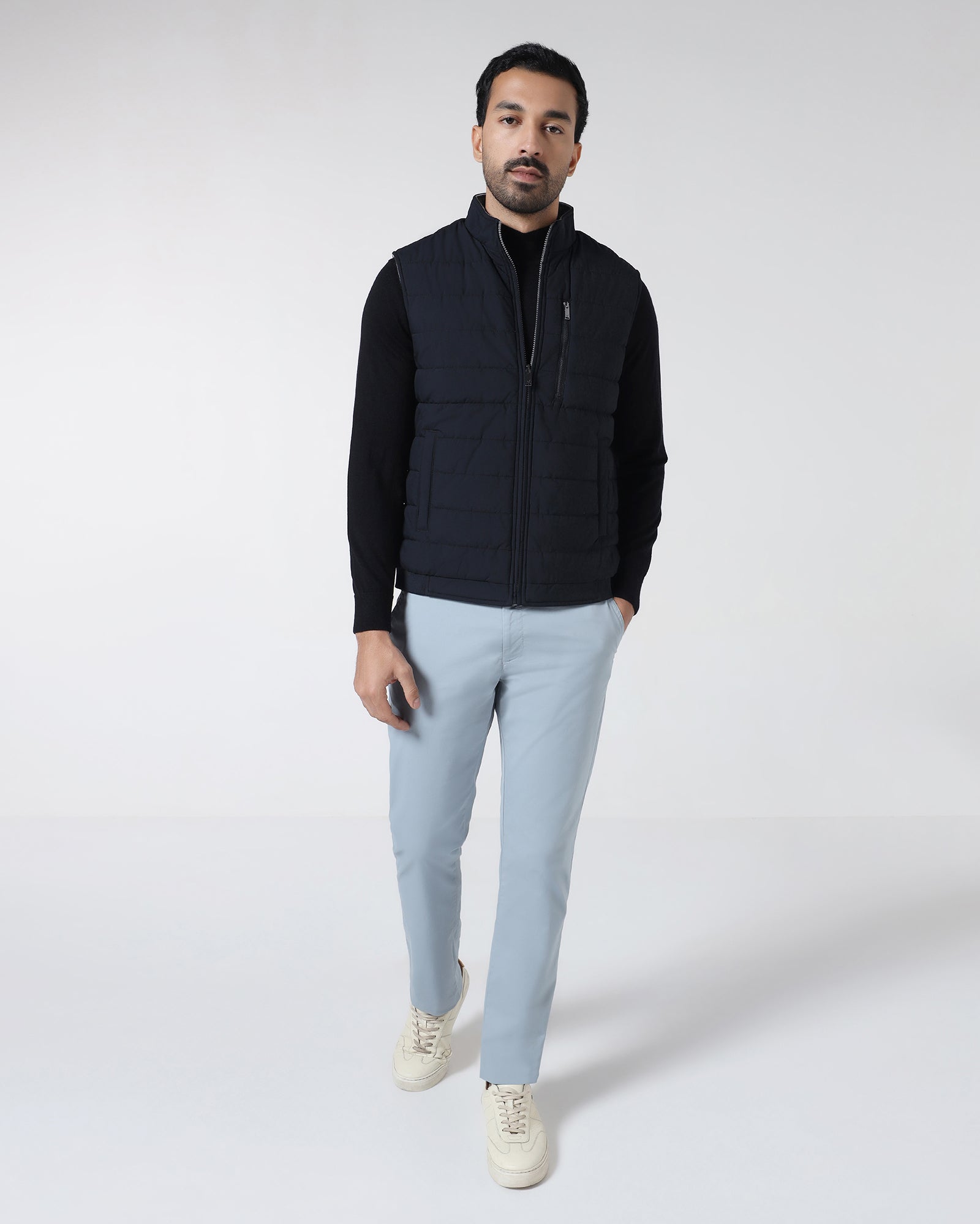 Navy Reversible Solid Zipper Jacket - Zietro