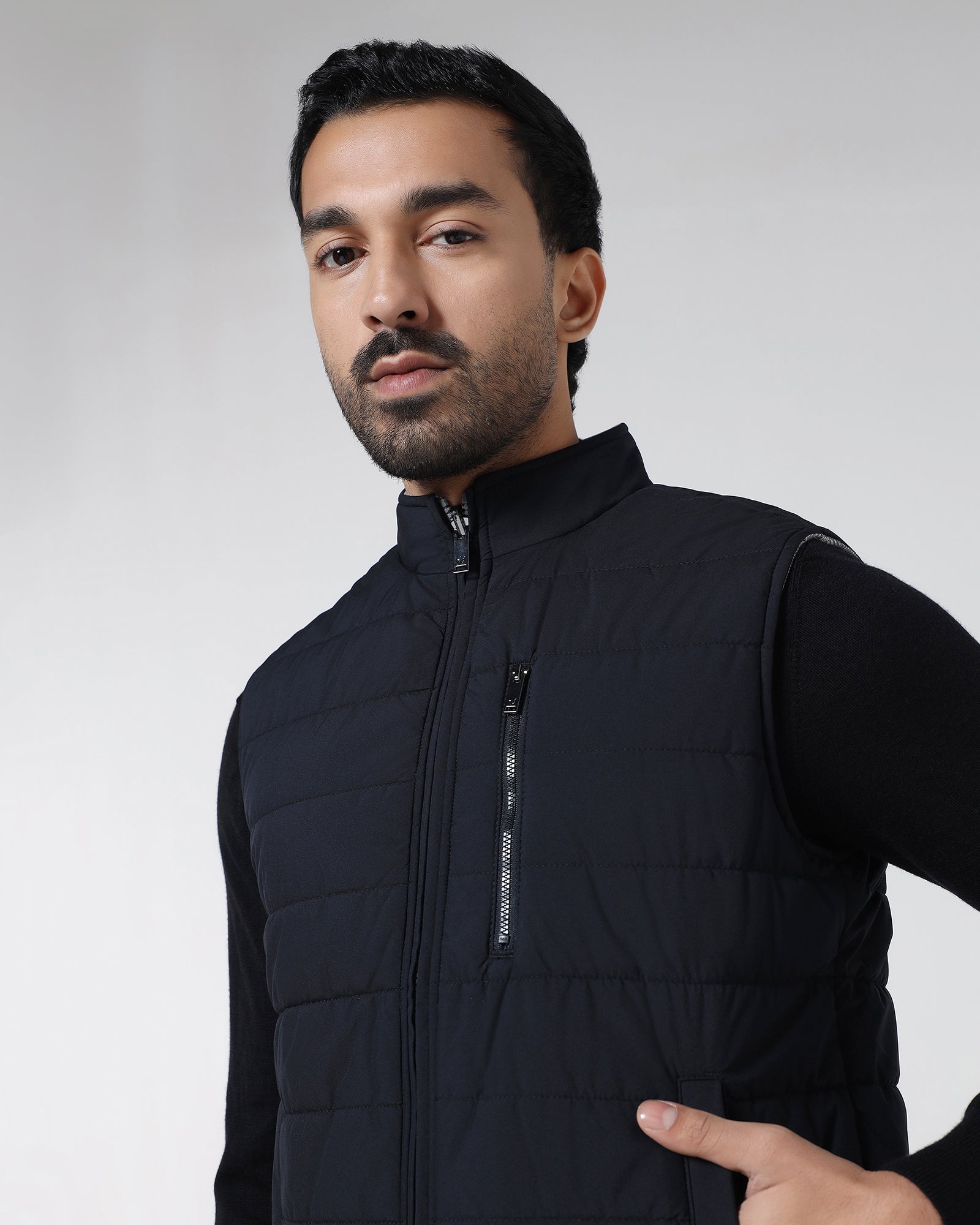 Navy Reversible Solid Zipper Jacket - Zietro