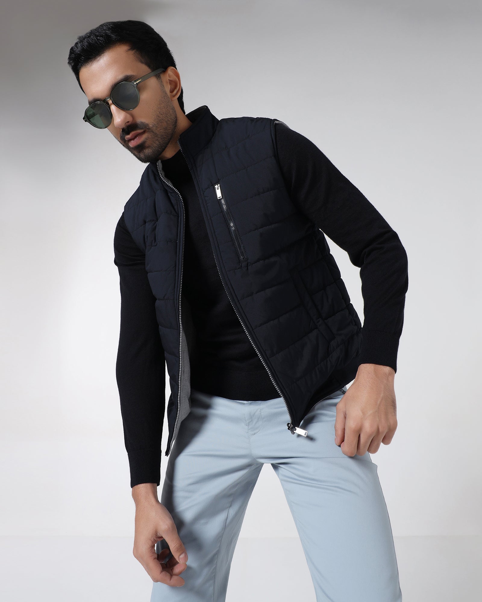 Navy Reversible Solid Zipper Jacket - Zietro