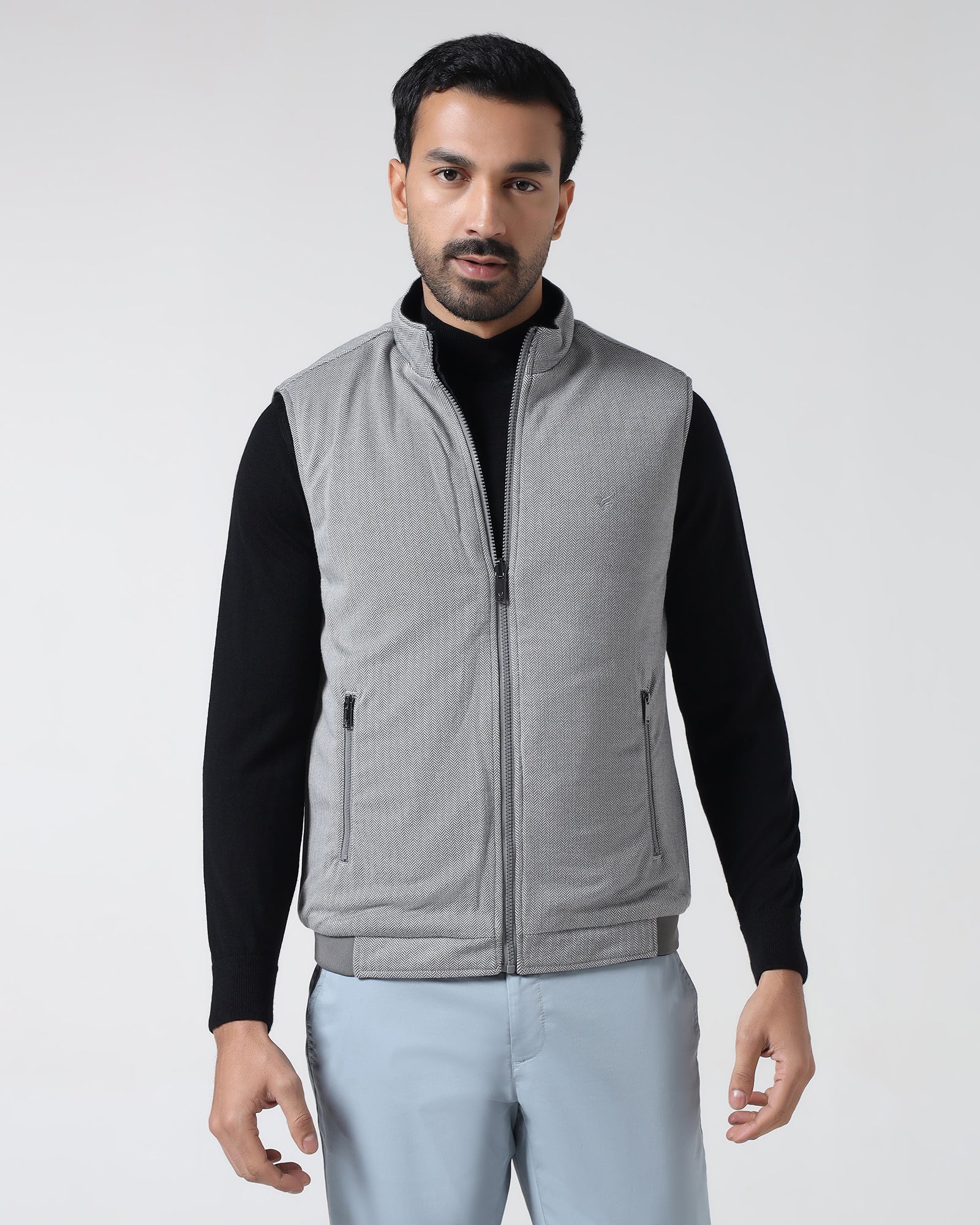 Navy Reversible Solid Zipper Jacket - Zietro