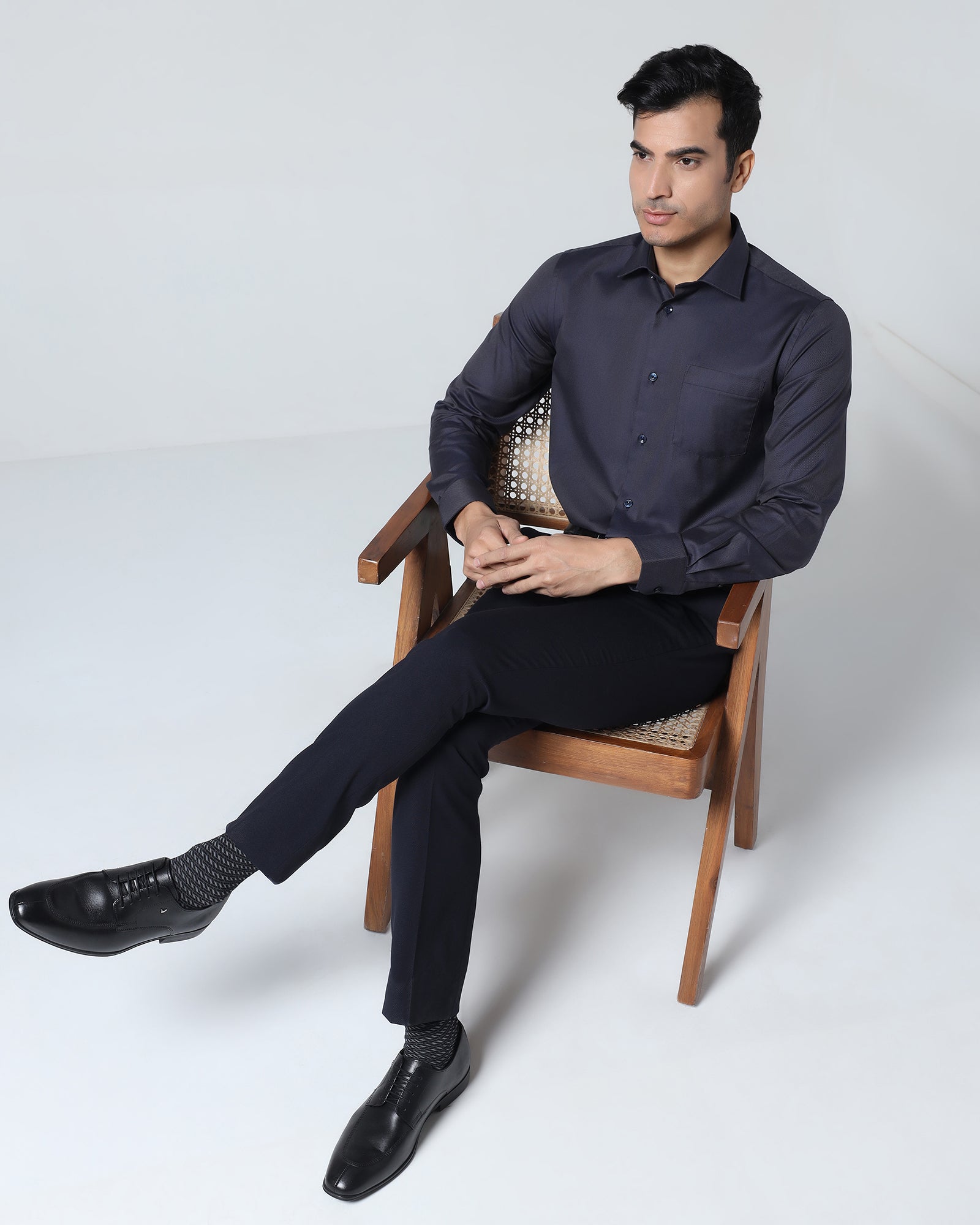 Navy Technowaist Textured Trouser - Billy