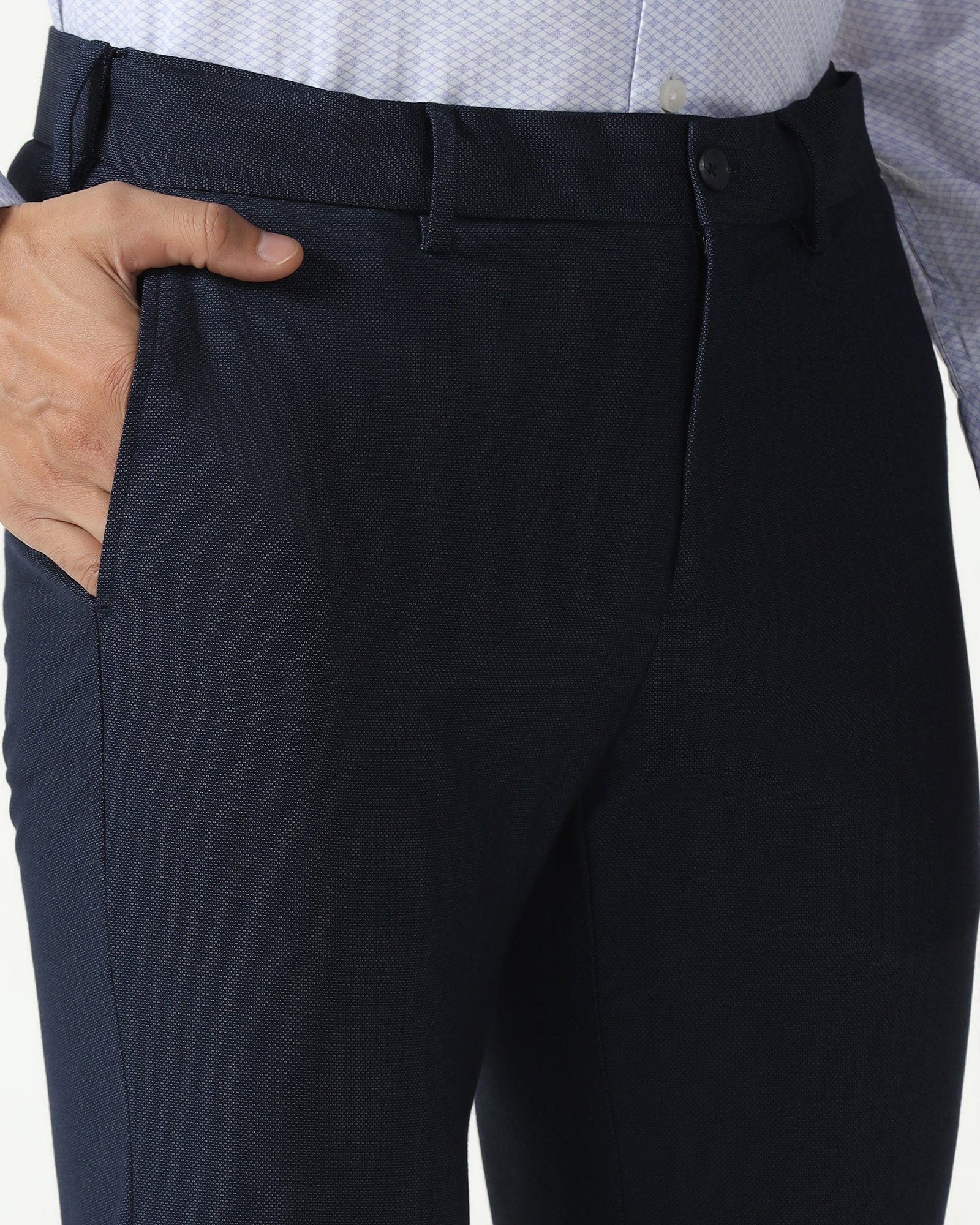 Navy Technowaist Textured Trouser - Hennessy