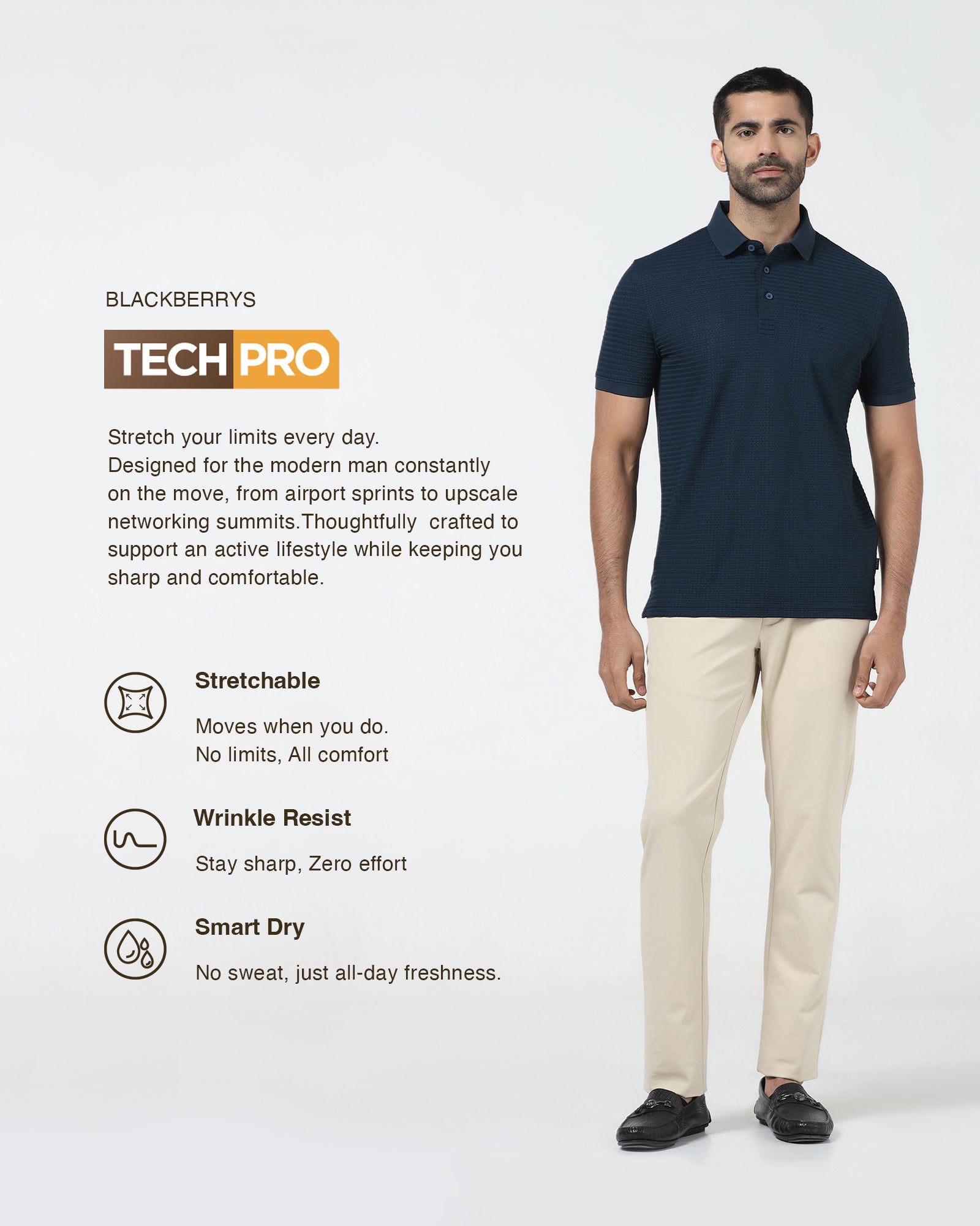 Navy TechPro Jacquard Polo - Holt