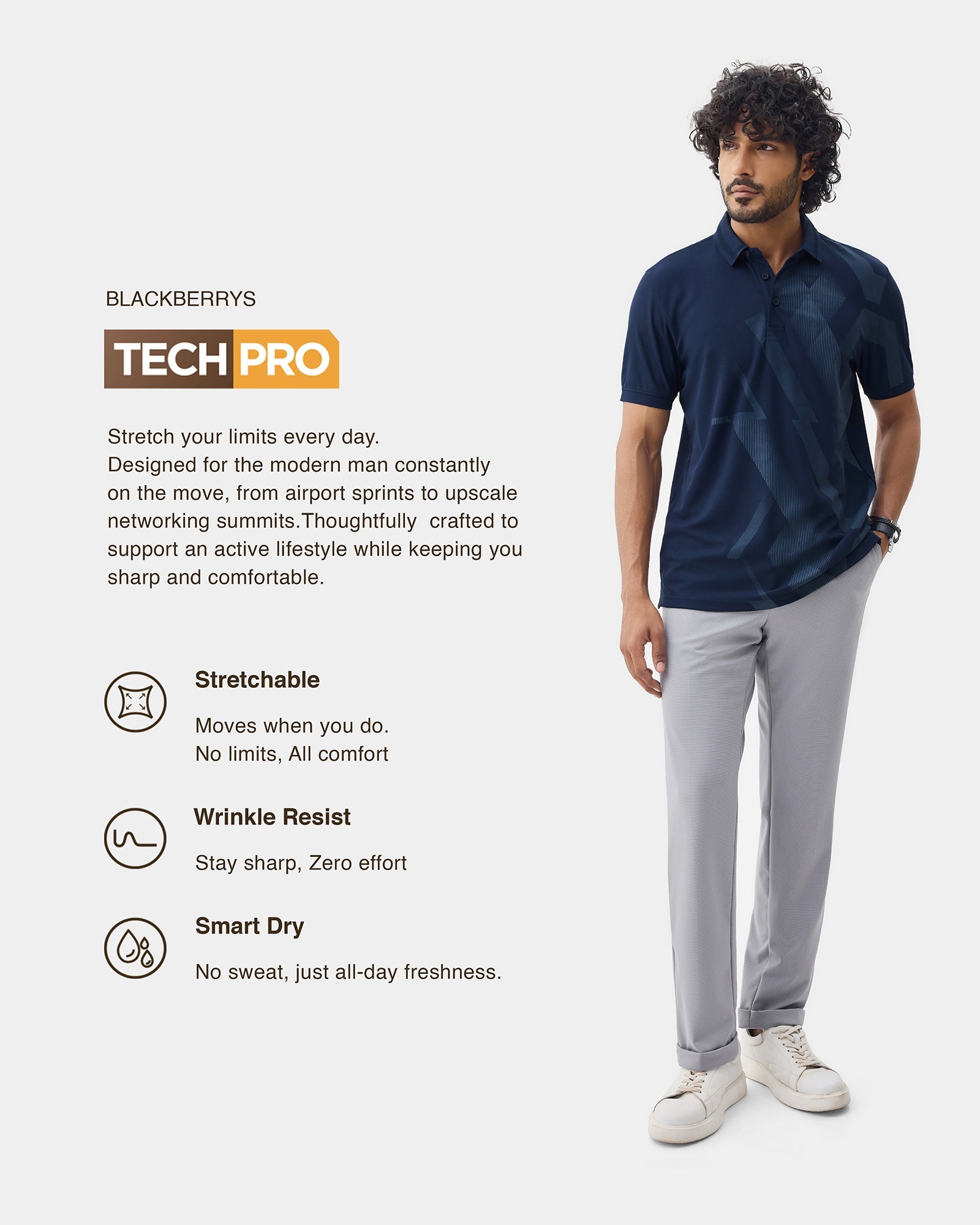 Navy TechPro Printed Polo - Himani