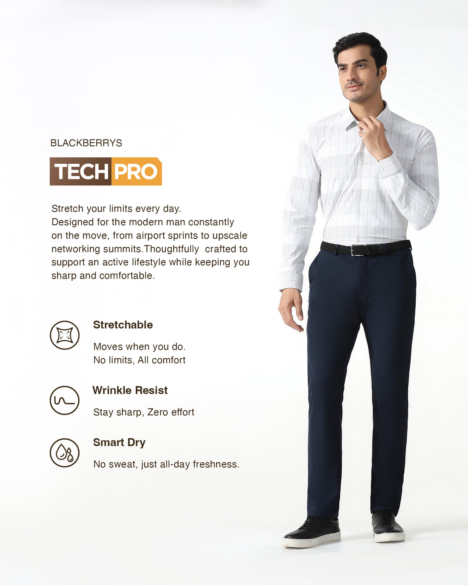 Navy TechPro Solid Trouser - Ashley