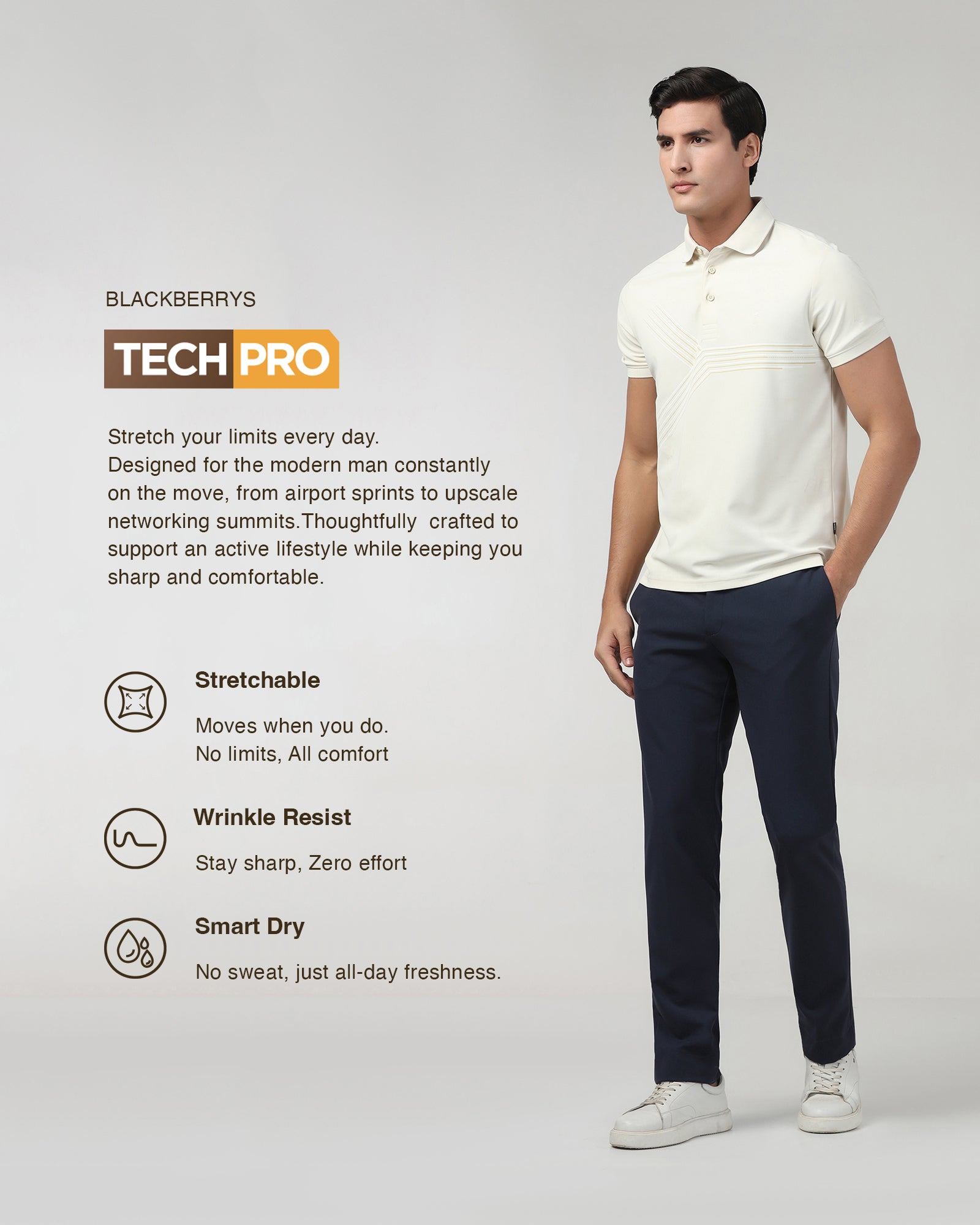 Navy TechPro Solid Trouser - Ashley