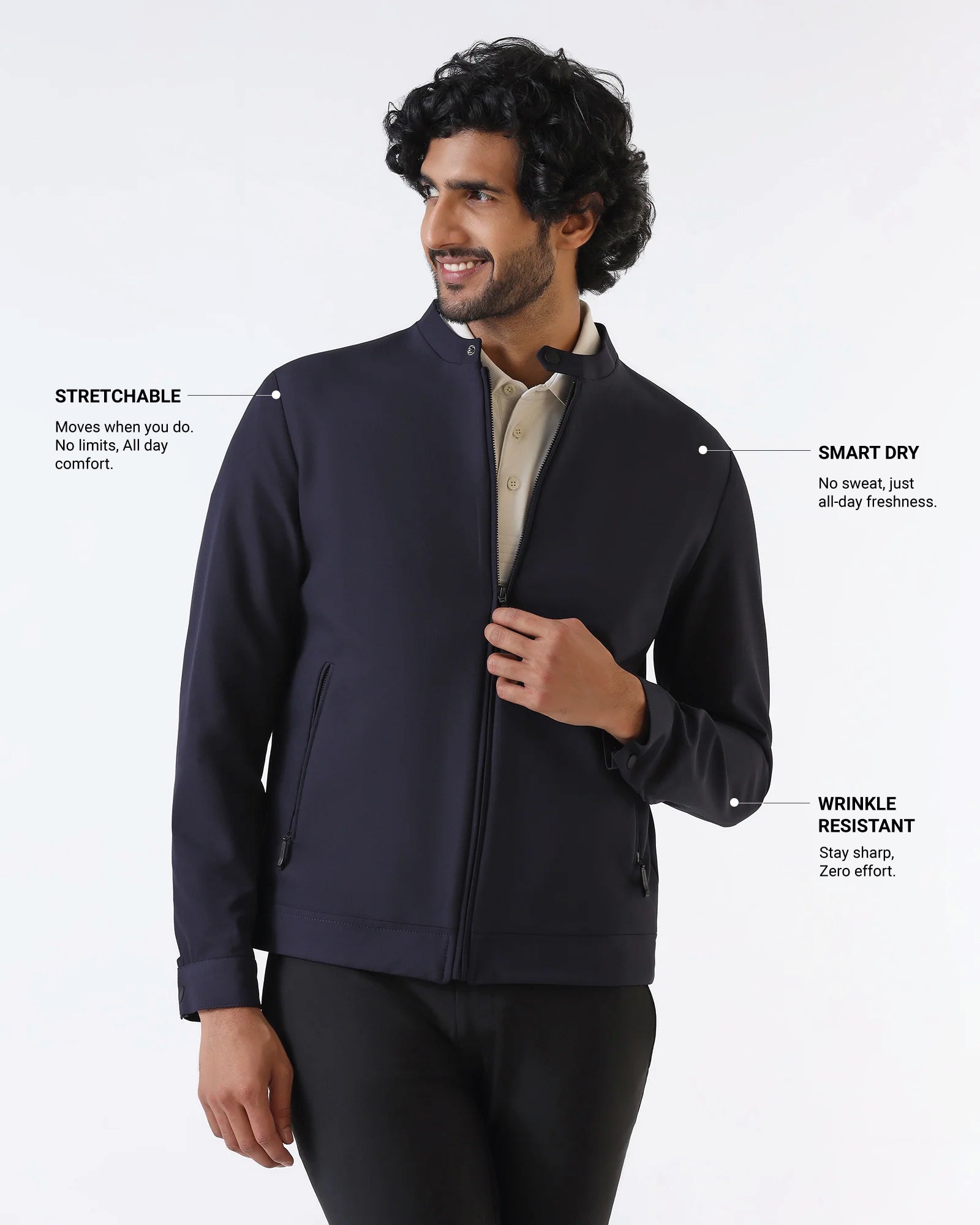 Navy TechPro Solid Zipper Jacket - Samsara