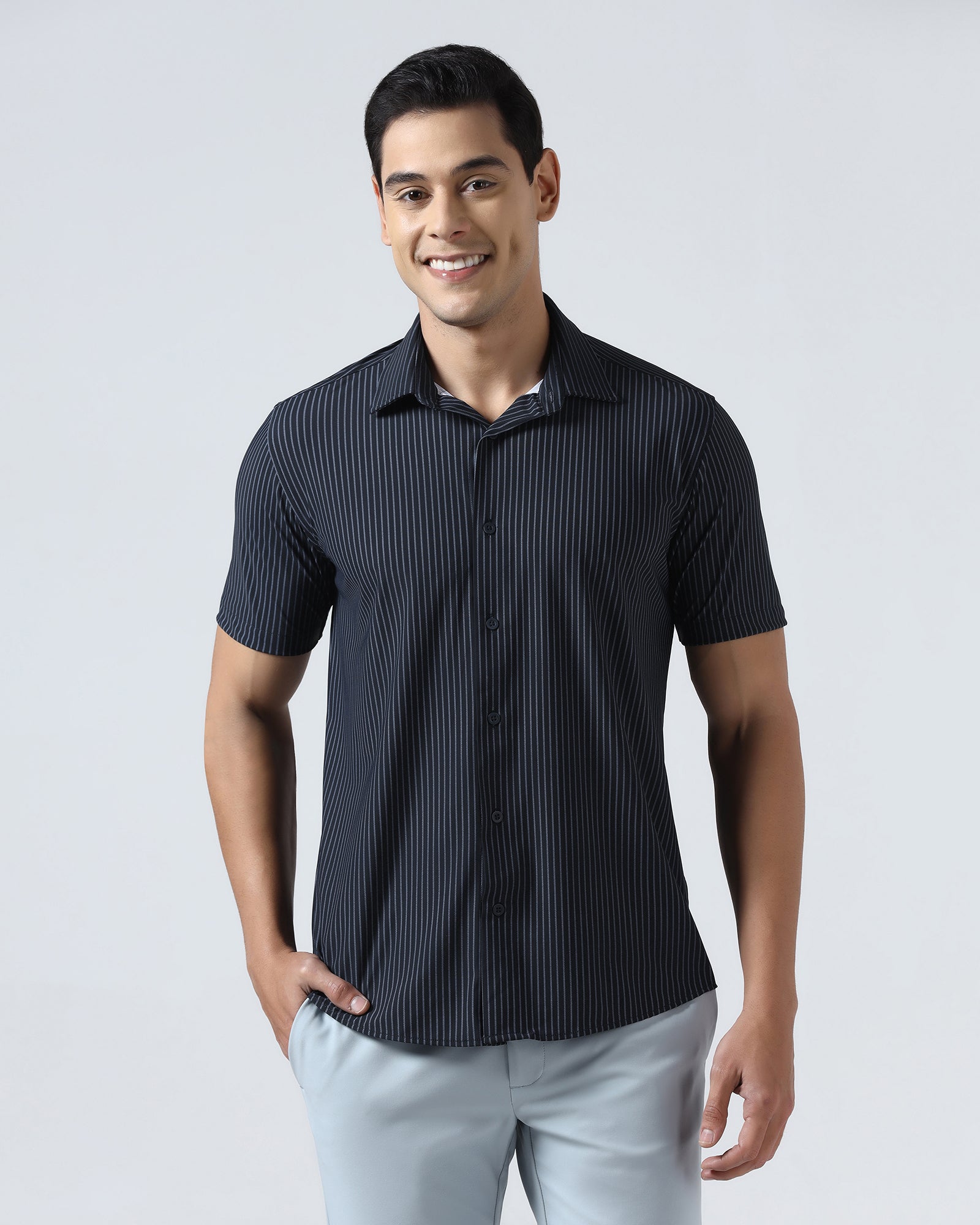 Navy Half Sleeve TechPro Stripe Shirt - Inertia
