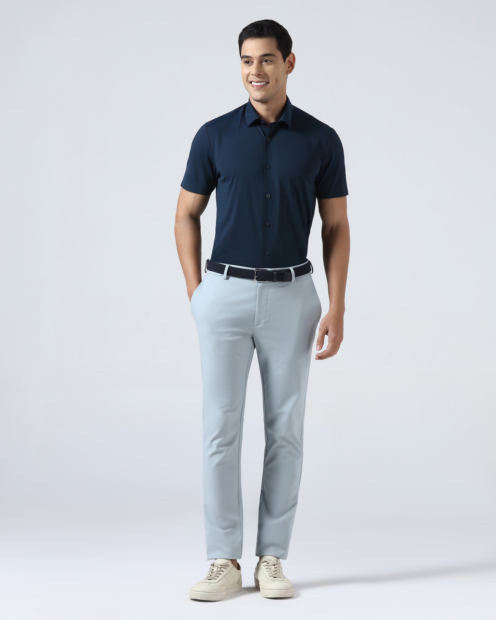 Navy Half Sleeve TechPro Textured Shirt - Henry