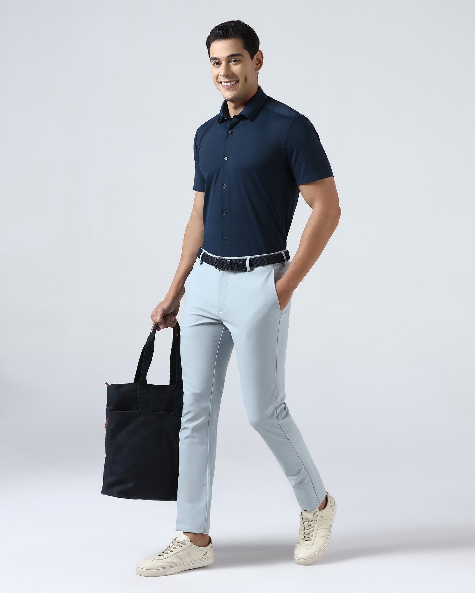 Navy Half Sleeve TechPro Textured Shirt - Henry