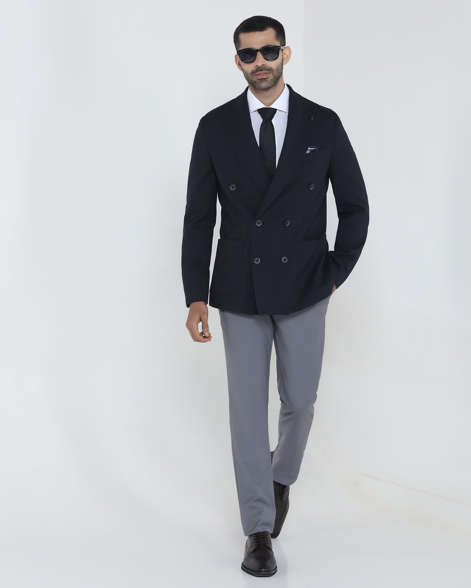 Navy Textured Blazer - Denzel