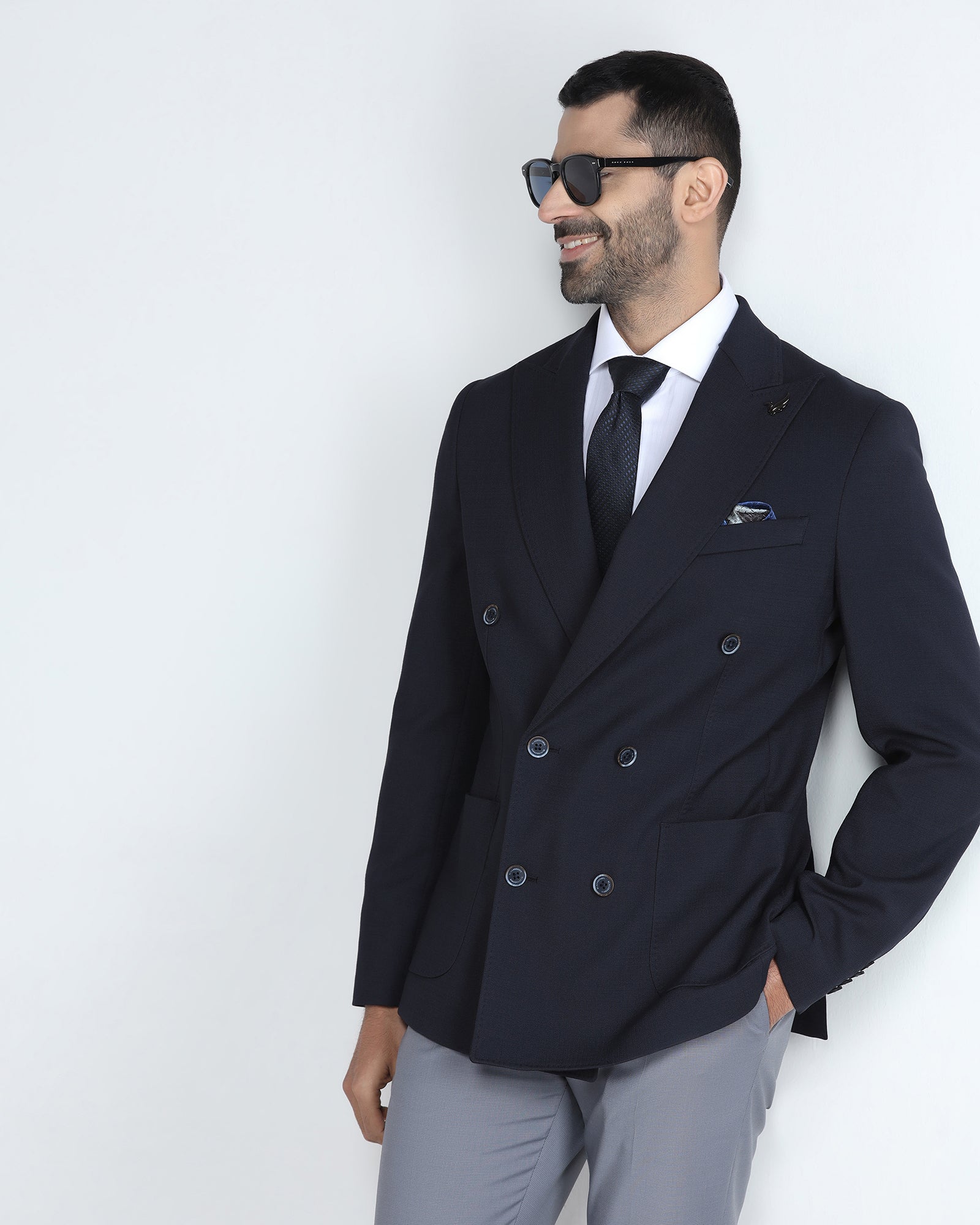 Navy Textured Blazer - Denzel
