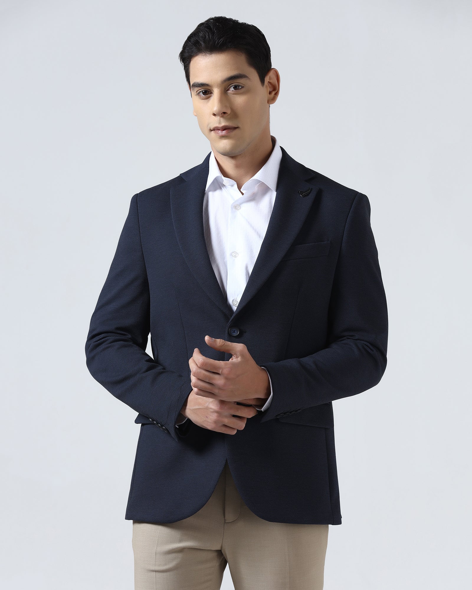 Navy Textured Blazer - Jevlon