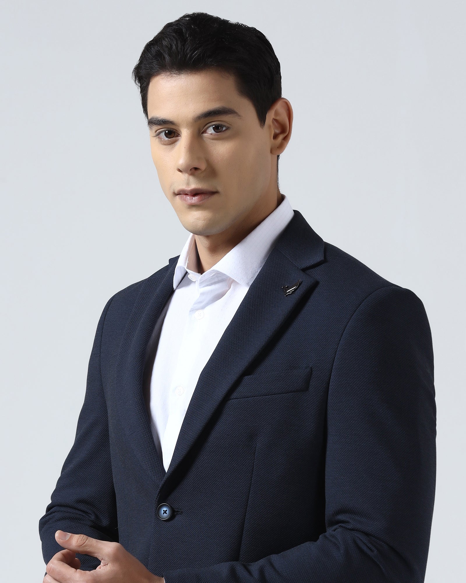 Navy Textured Blazer - Jevlon