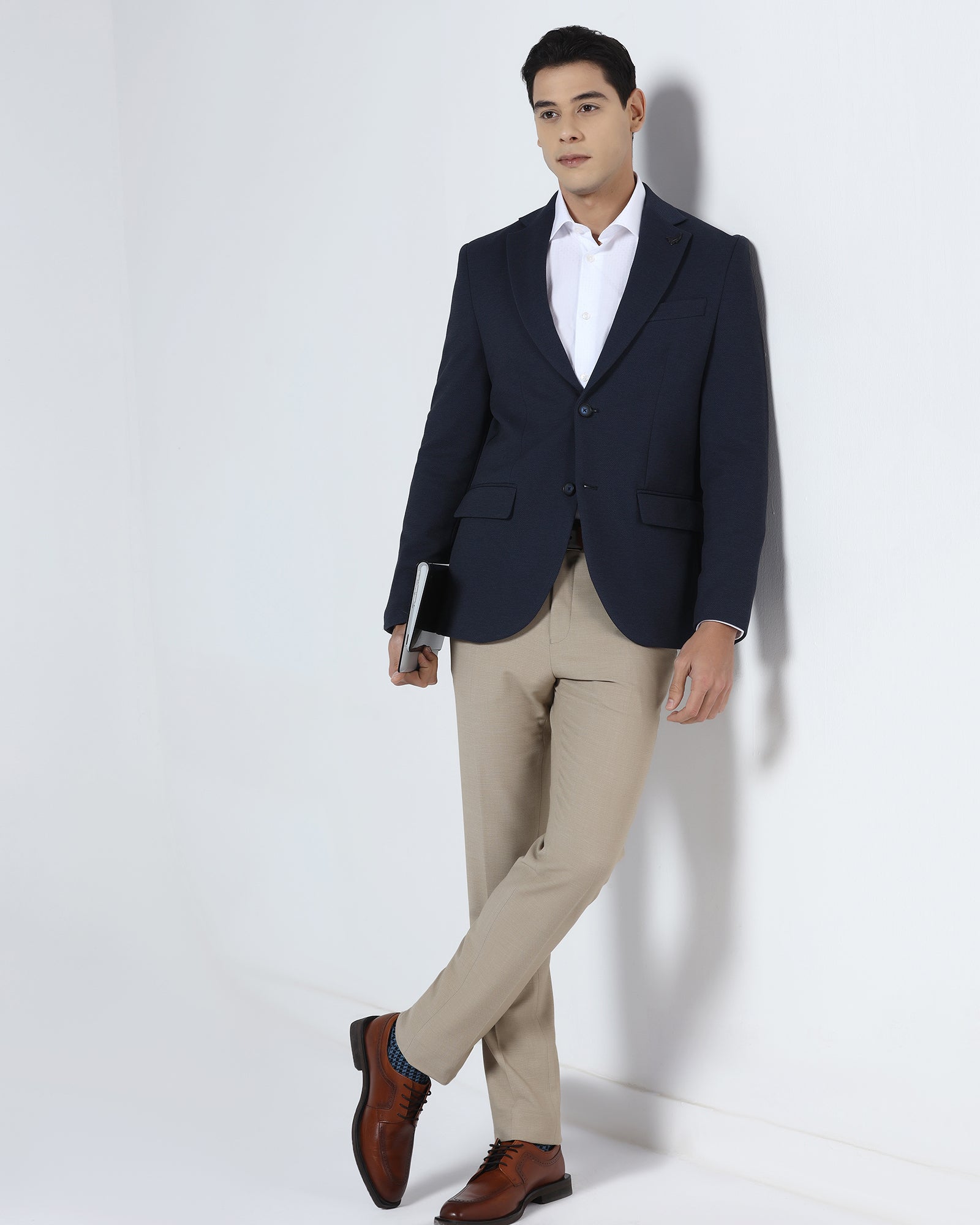 Navy Textured Blazer - Jevlon