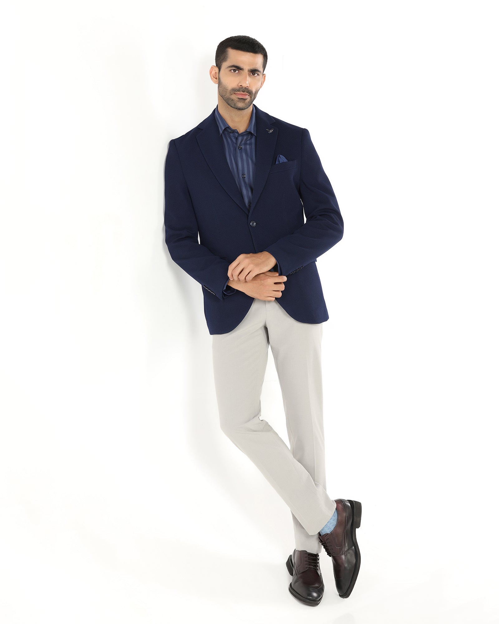 Navy Textured Blazer - Campari