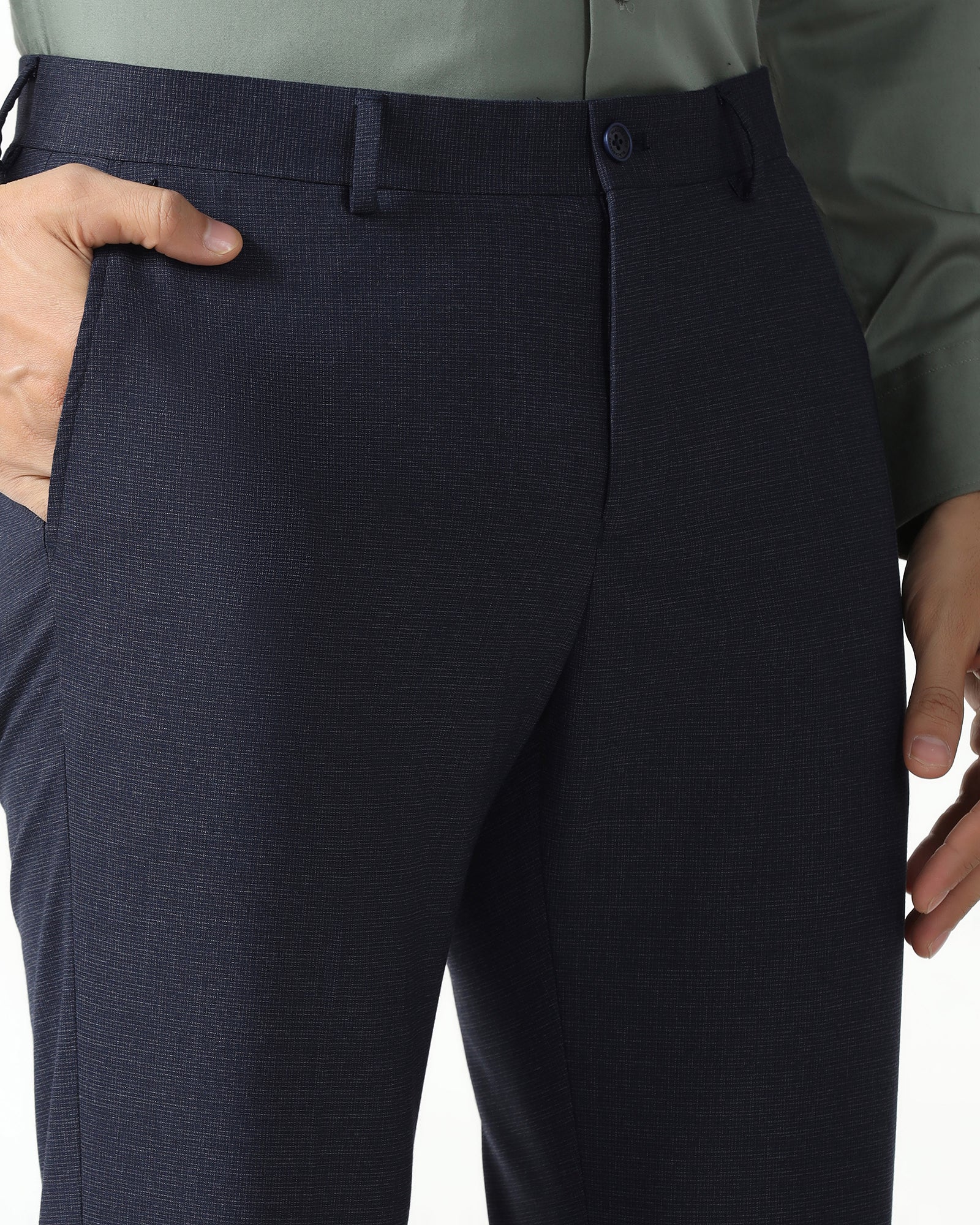 Navy Textured Trouser - Barrel