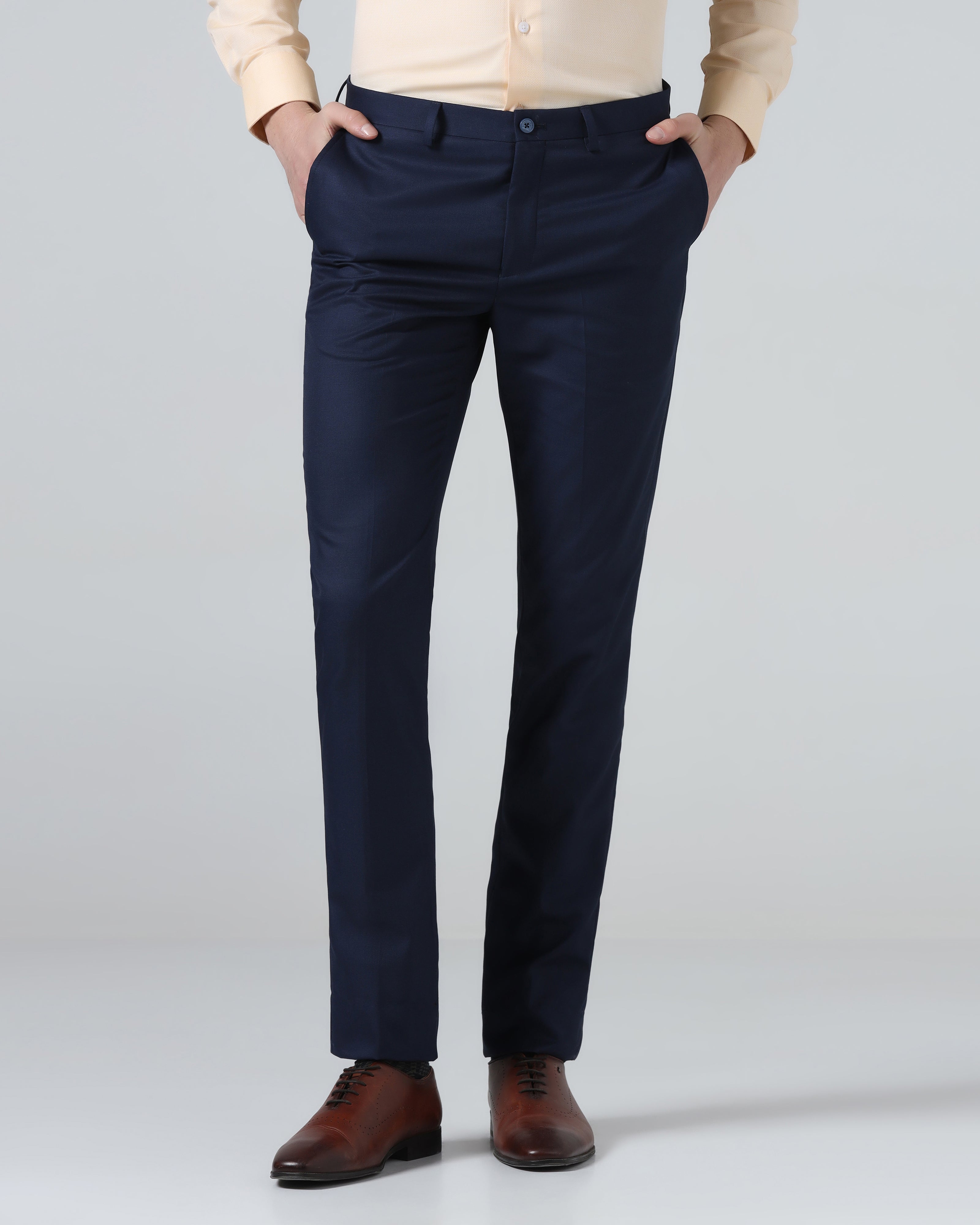 Navy Textured Trouser