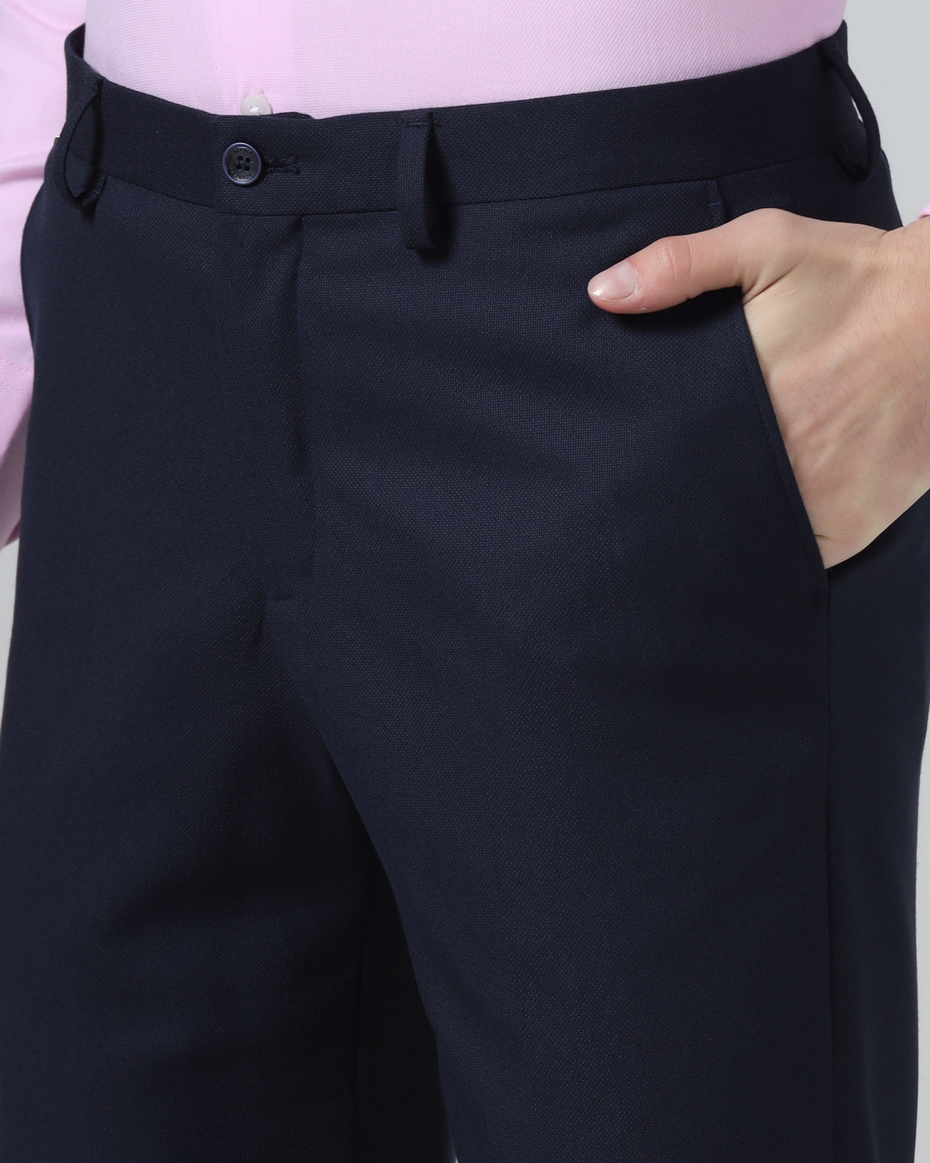 Navy Textured Trouser