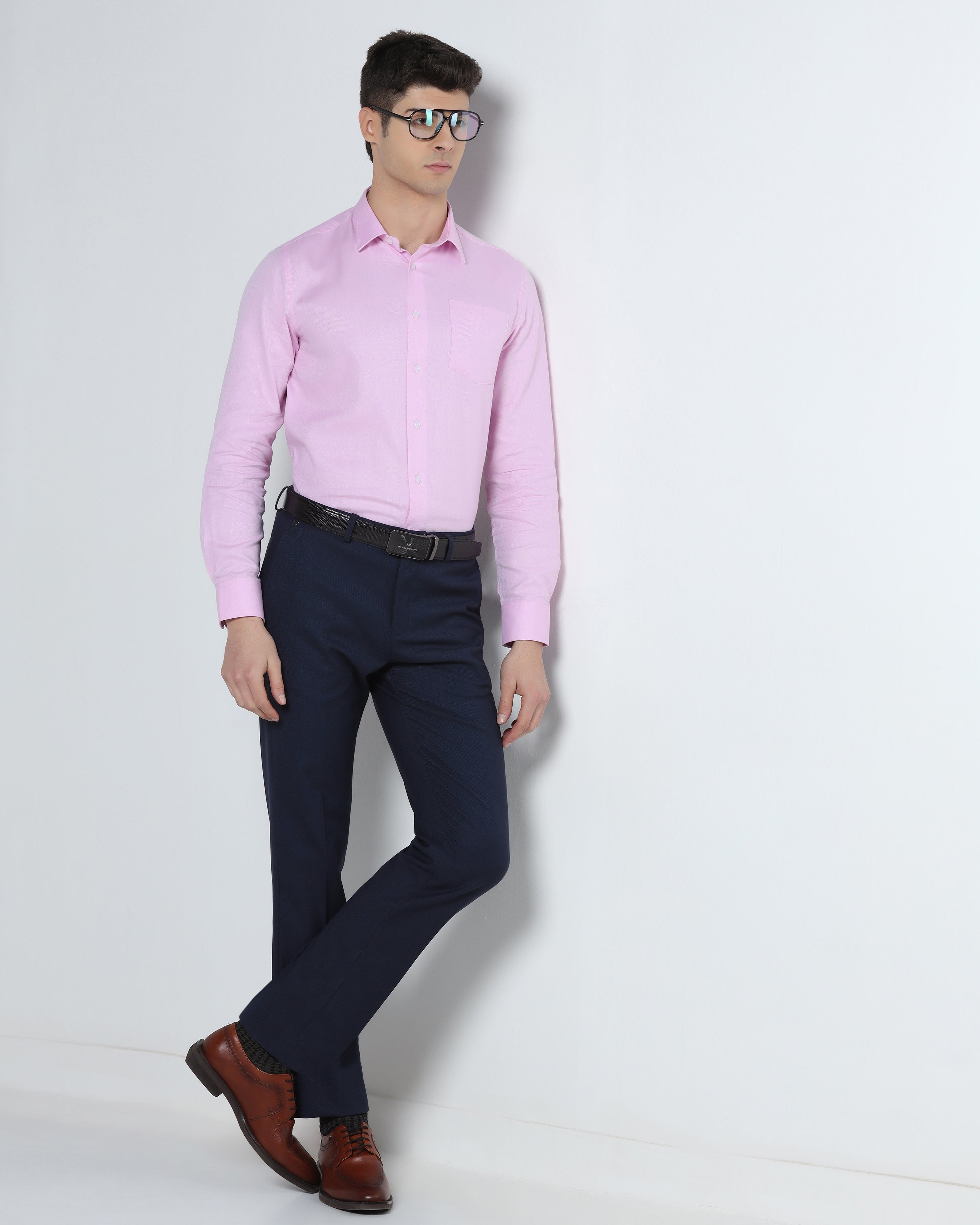 Navy Textured Trouser
