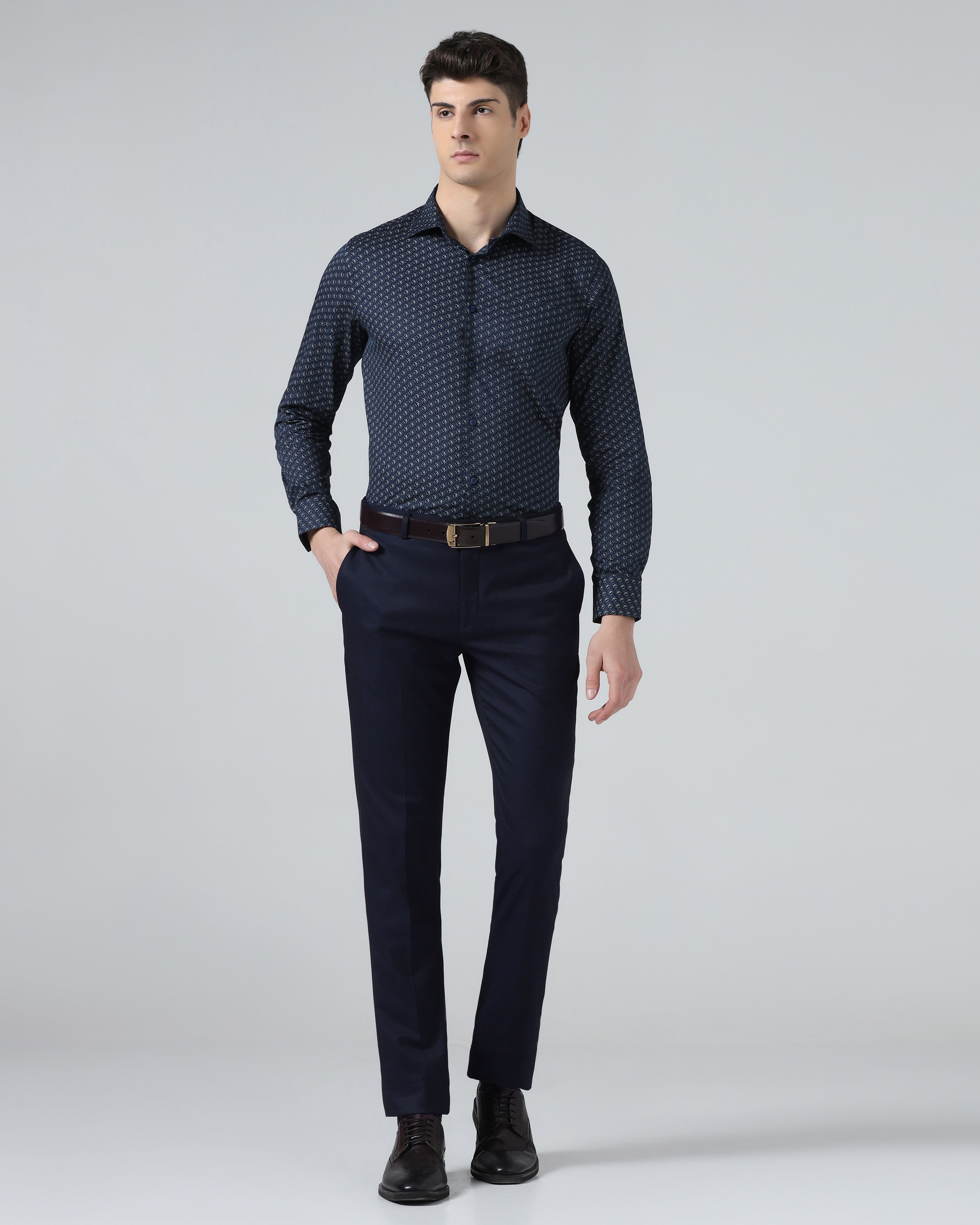 Navy Textured Trouser