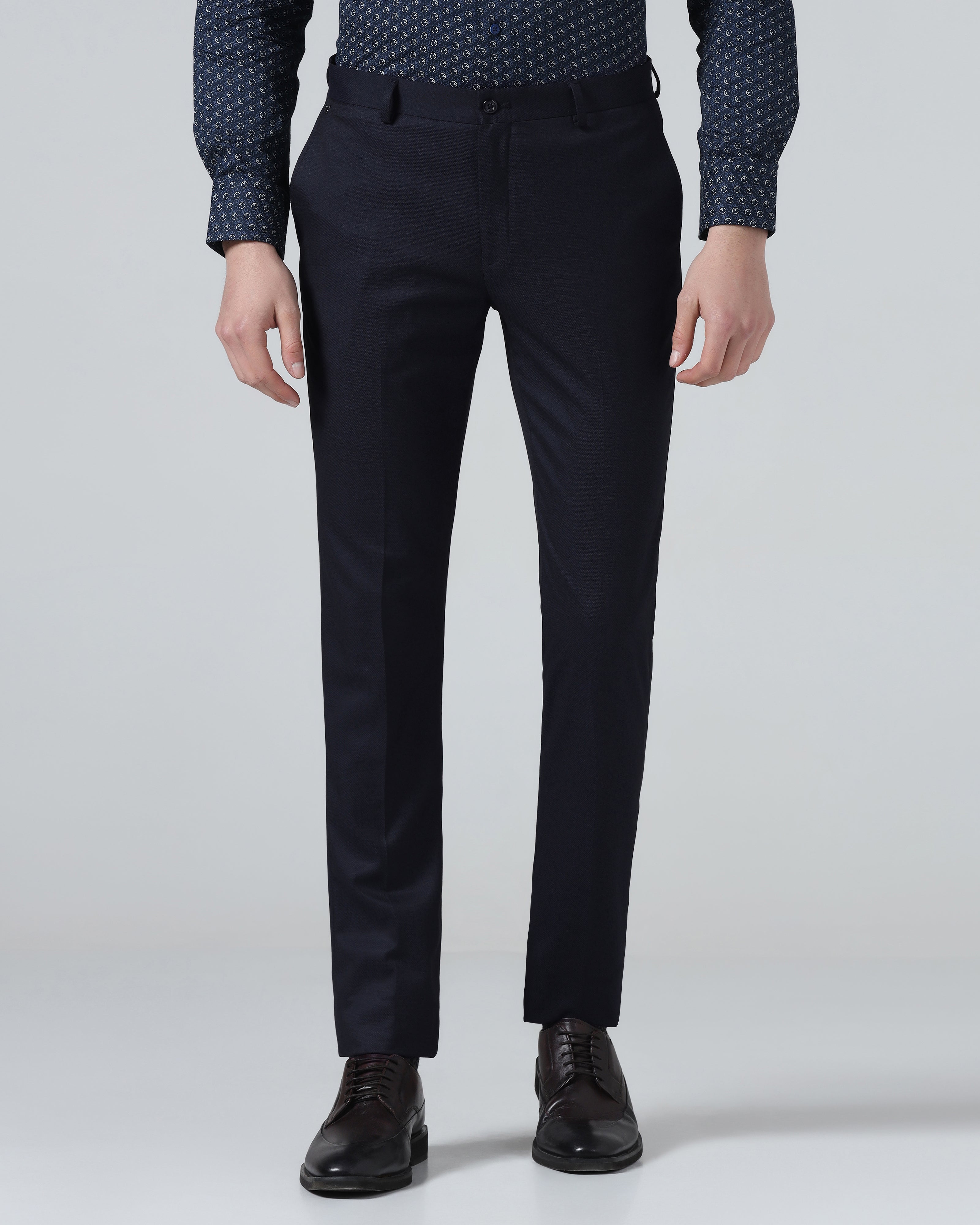 Navy Textured Trouser